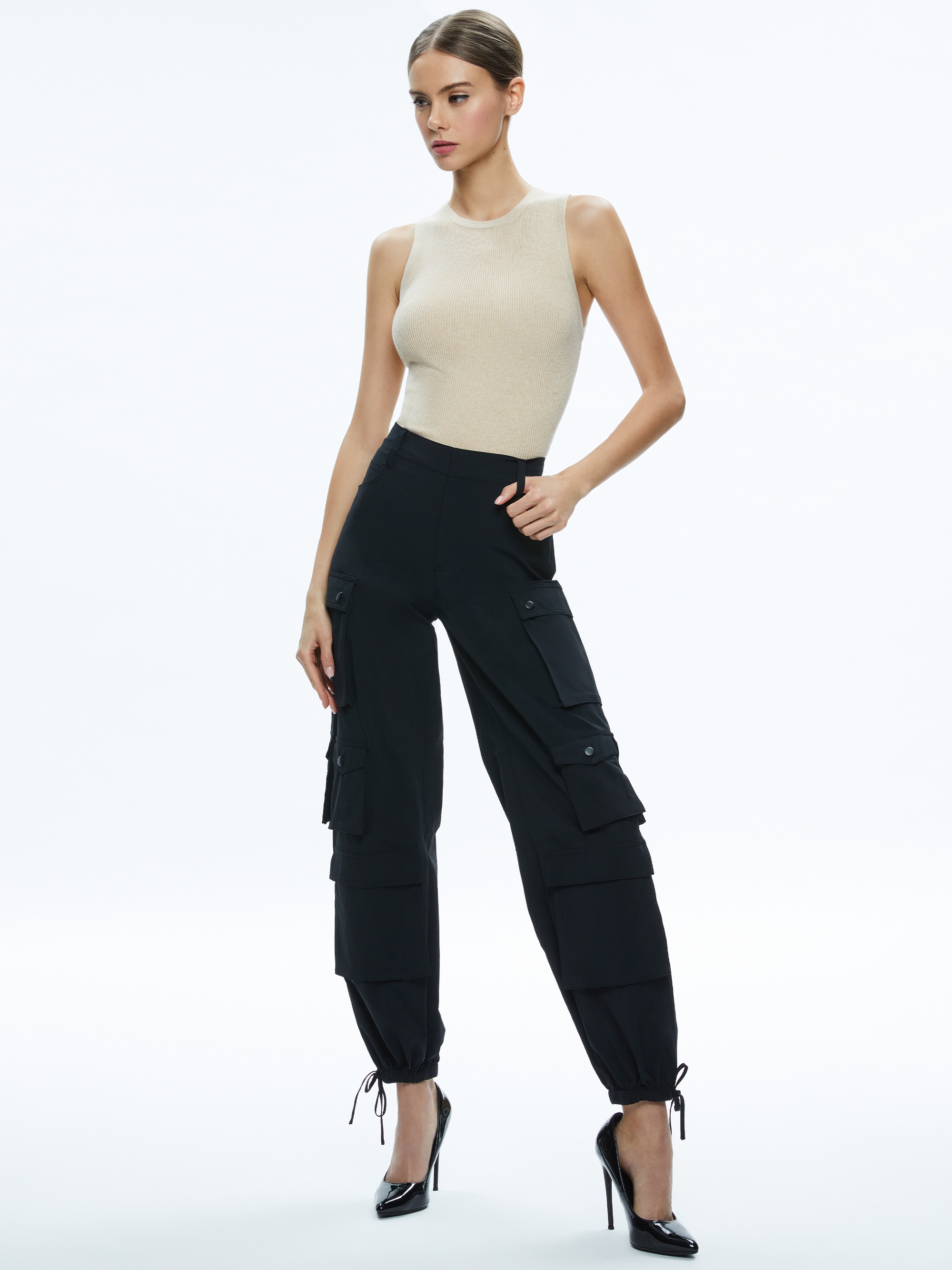 OLYMPIA HIGH RISE ANKLE TIE CARGO PANTS - 6