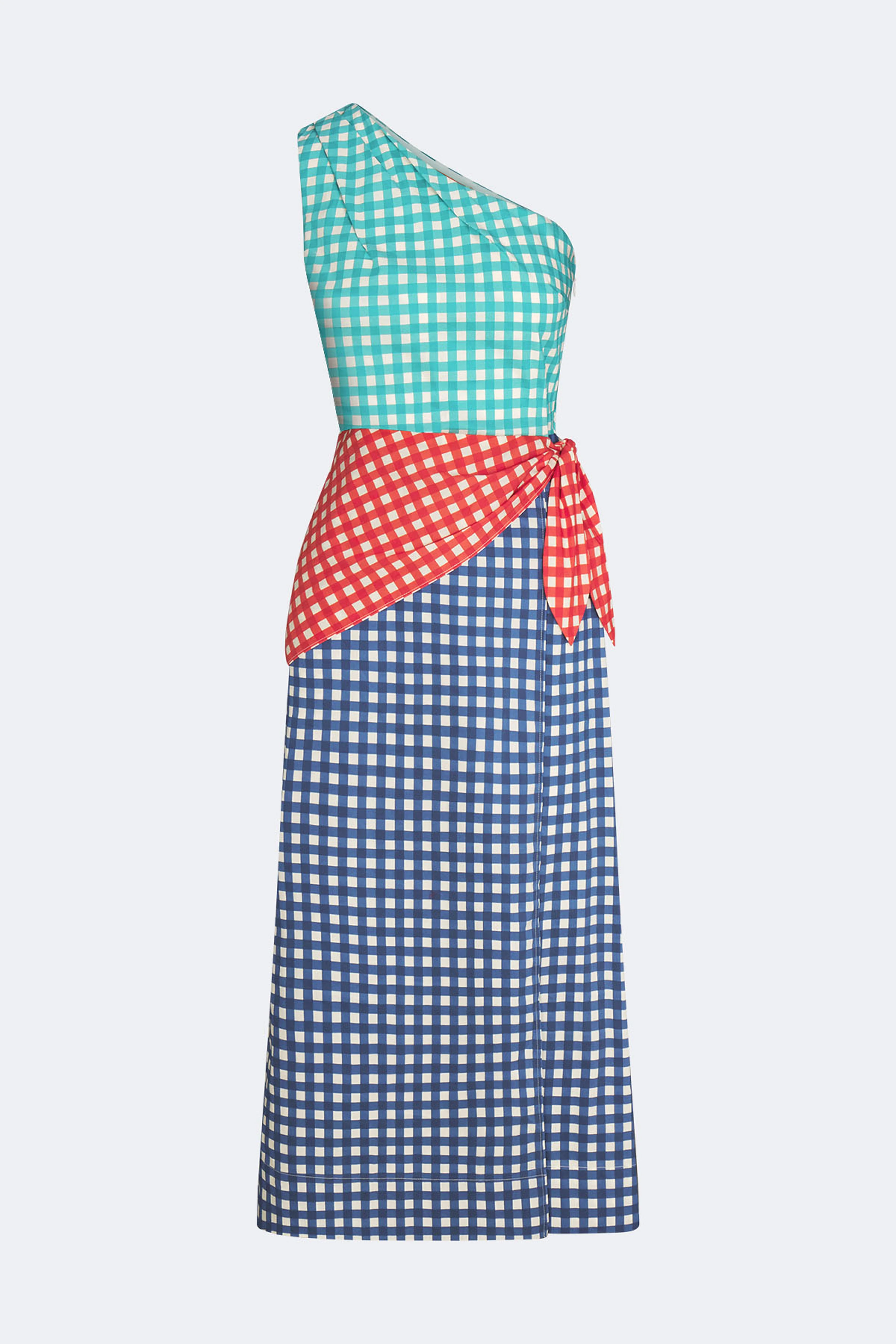 Belem Poplin Midi Dress In Teal Gingham Multi - 1