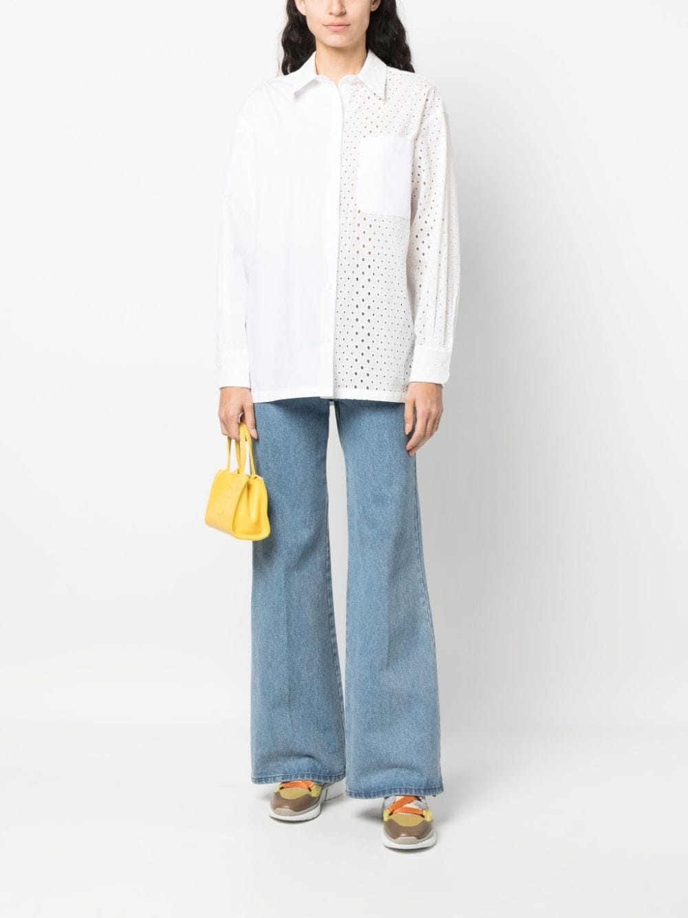 broderie anglaise-panelled shirt - 2