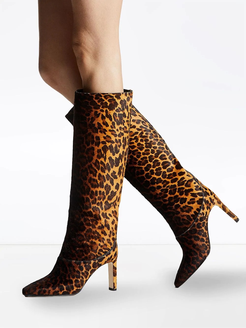 leopard print square-toe boots - 5