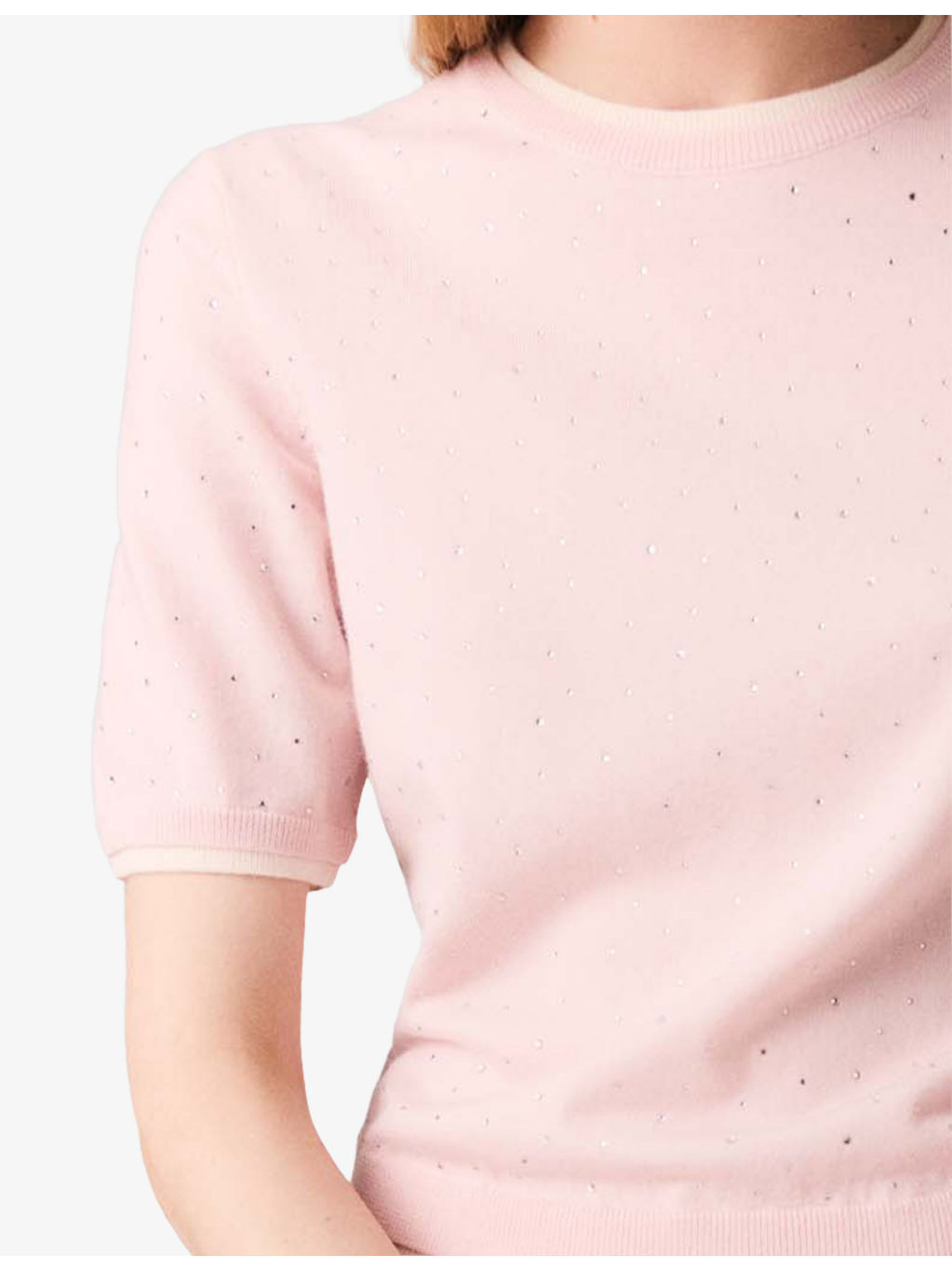 Rhinestone-Embellished Short-Sleeved Stretch Wool-Blend Jumper - 6