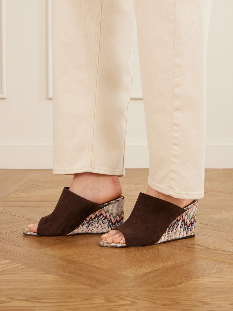 Missoni Mabel Striped Suede Wedge Mules outlook