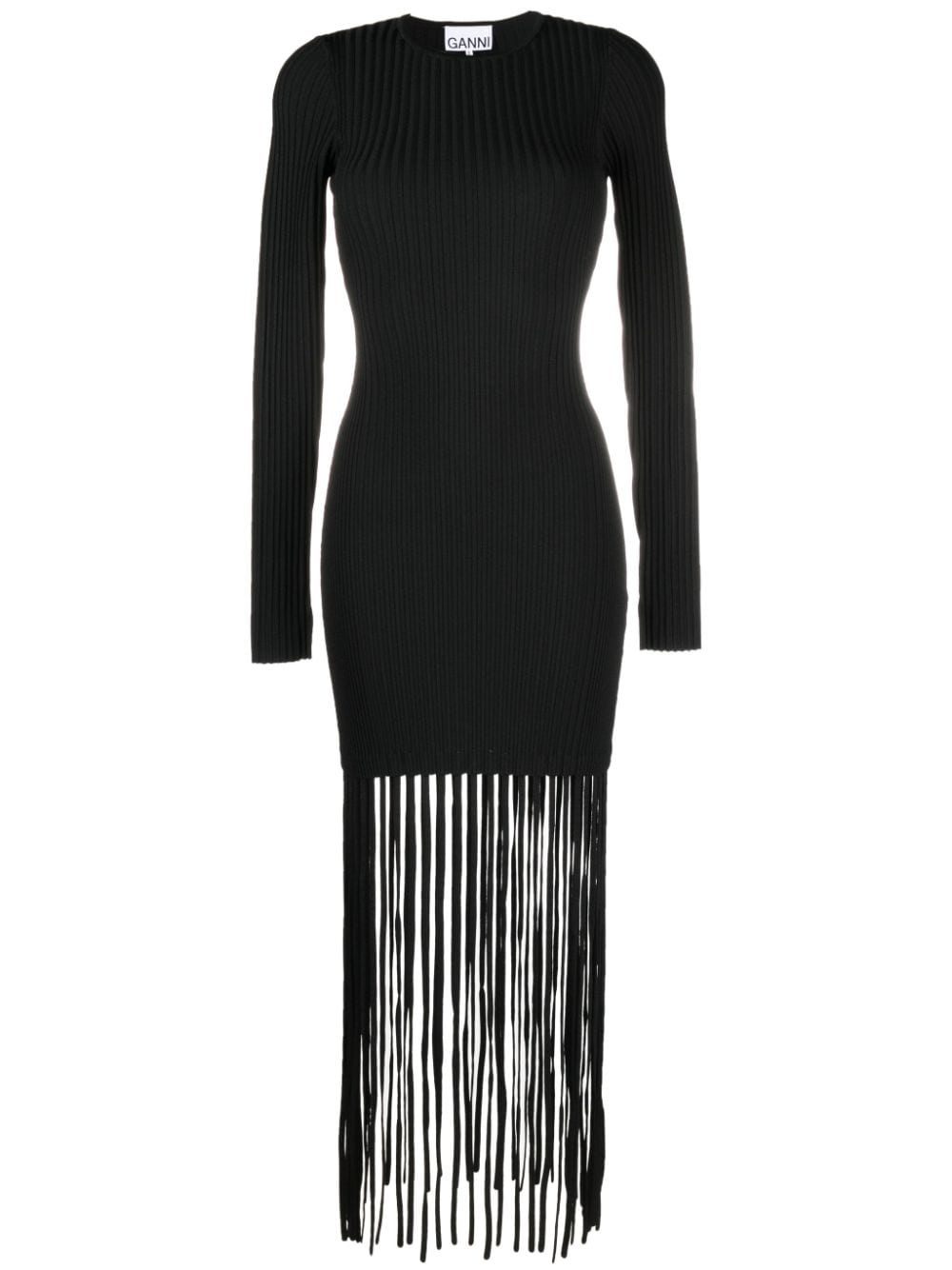 fringed ribbed-knit minidress - 1