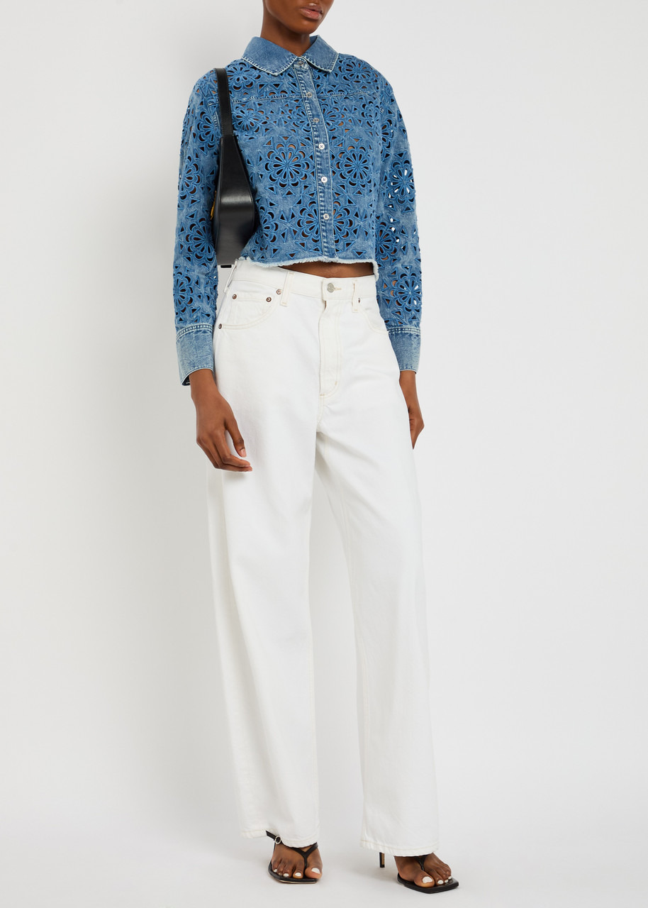 Alice + Olivia Finley Cutwork Denim Shirt - 4