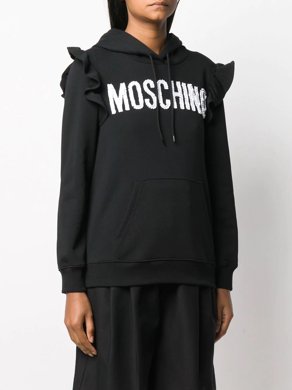 logo-embellished frill-trim hoodie - 3