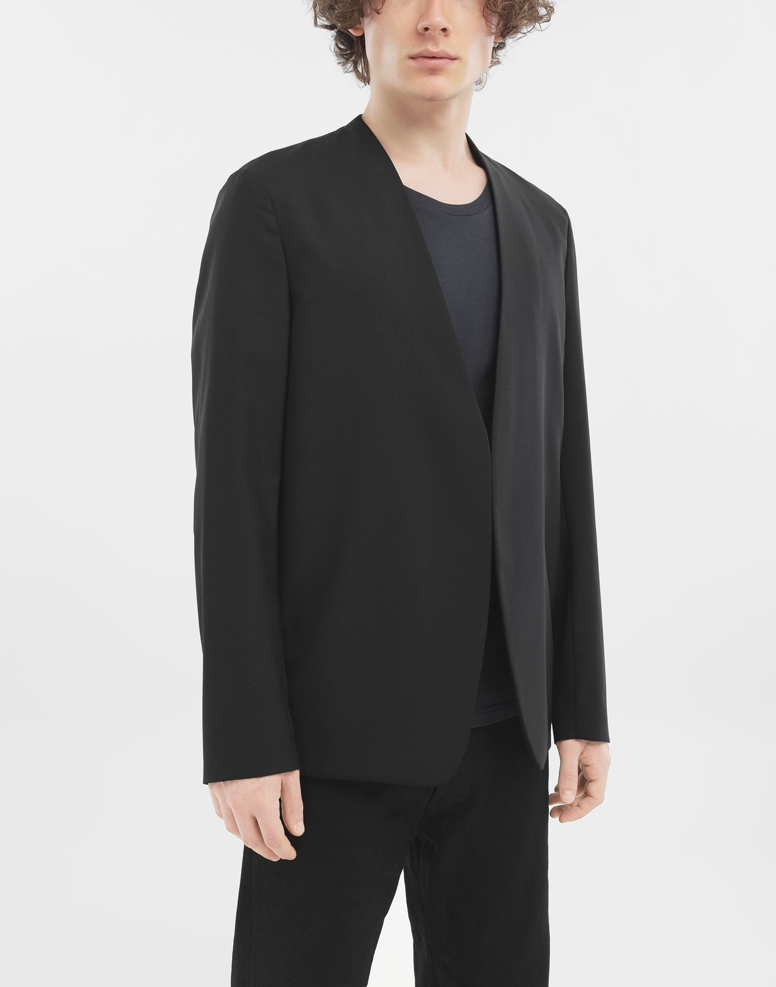 Collarless wool poplin jacket - 2