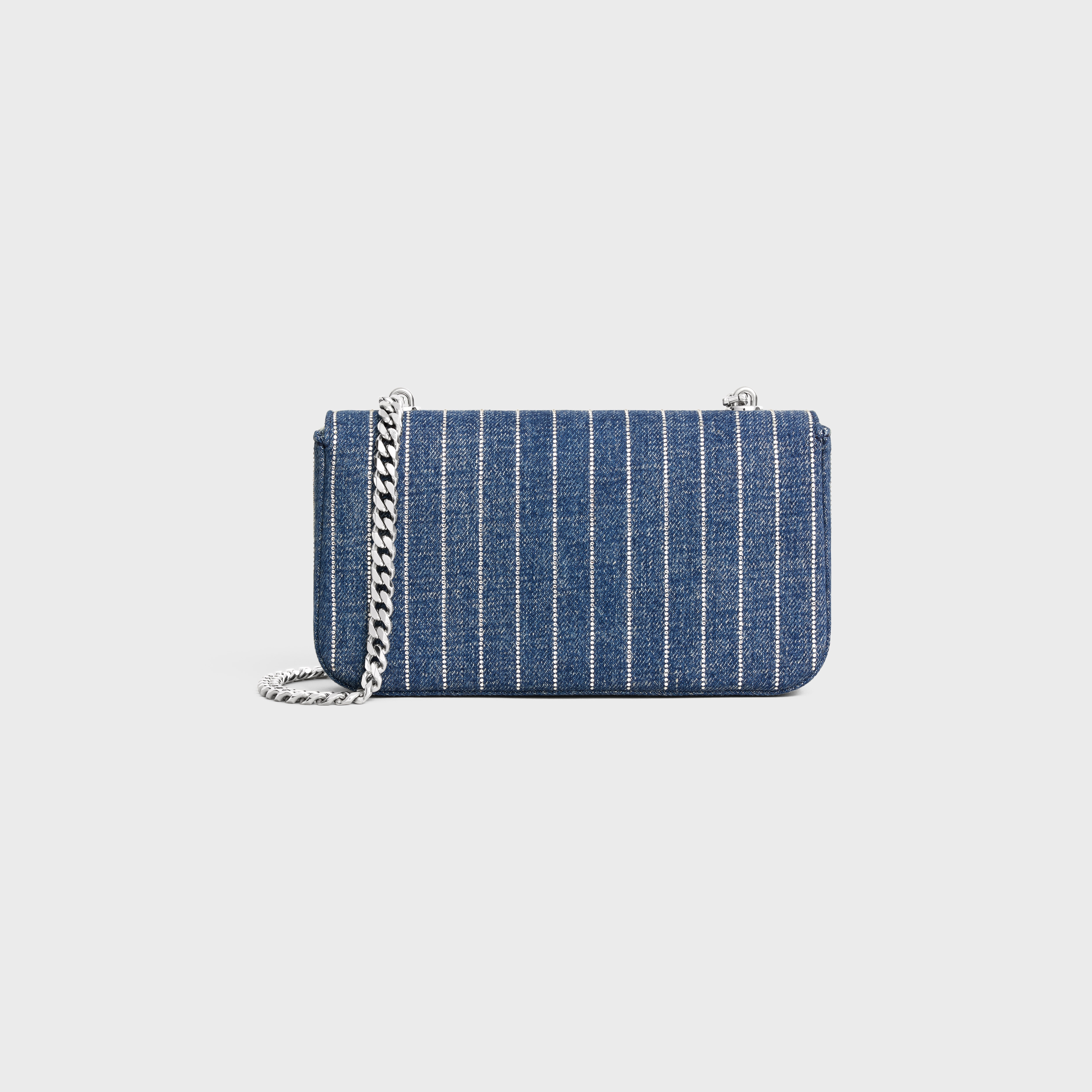 CHAIN SHOULDER BAG CLAUDE IN STRIPED DENIM WITH STRASS - 3