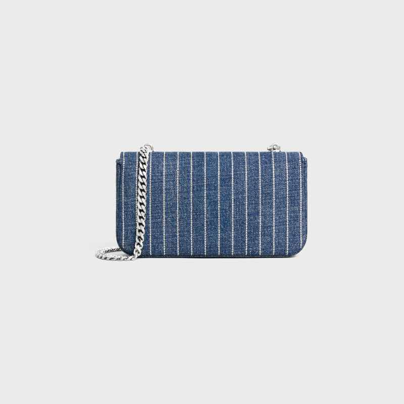 CHAIN SHOULDER BAG CLAUDE IN STRIPED DENIM WITH STRASS 3