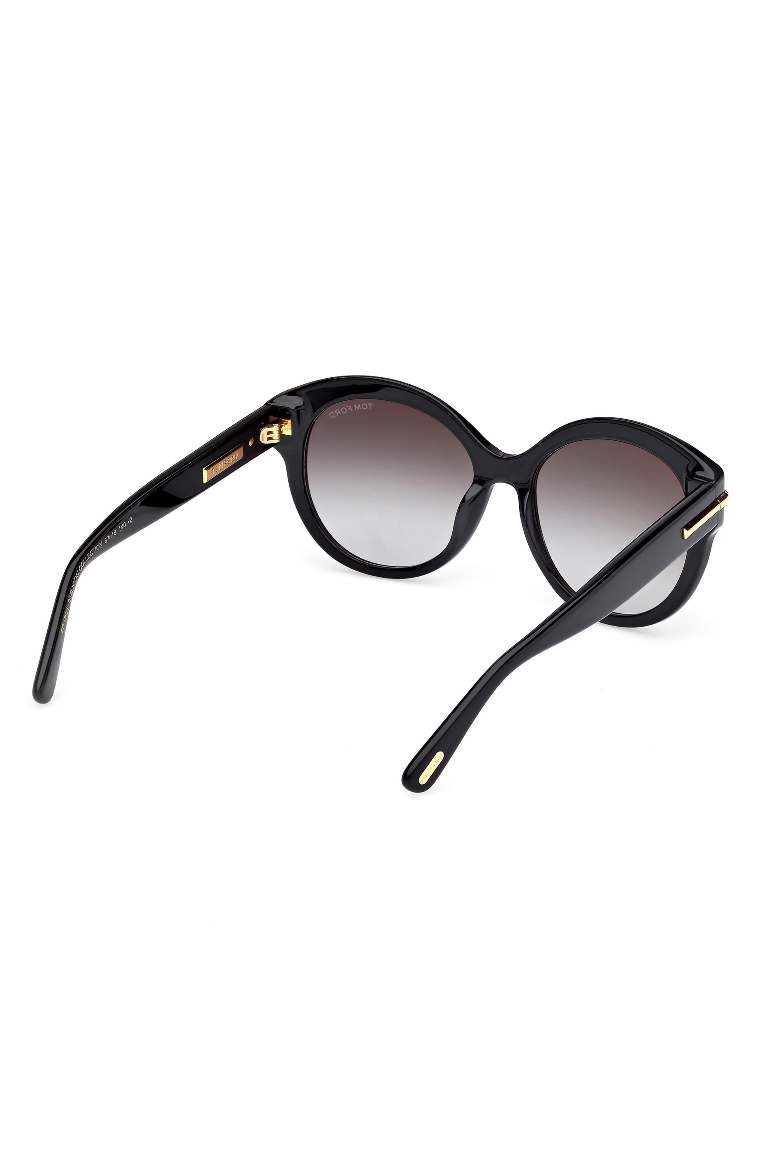 TOM FORD Icon 57mm Gradient Round Sunglasses in Shiny Black Beveled /Smoke at Nordstrom - 6