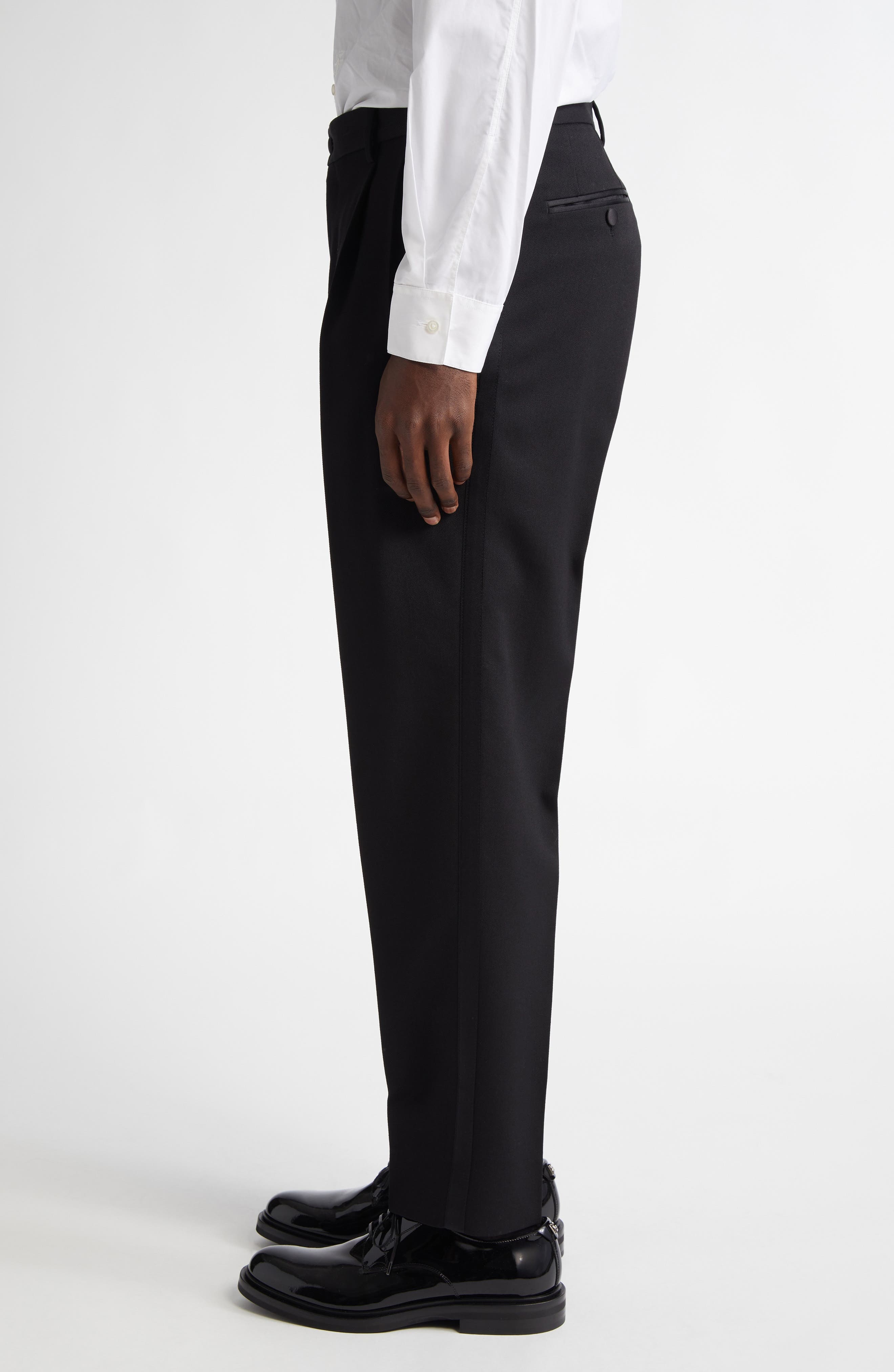 Dolce&Gabbana Classic Wool Blend Gabardine Tuxedo Pants in N0000 Nero at Nordstrom - 4