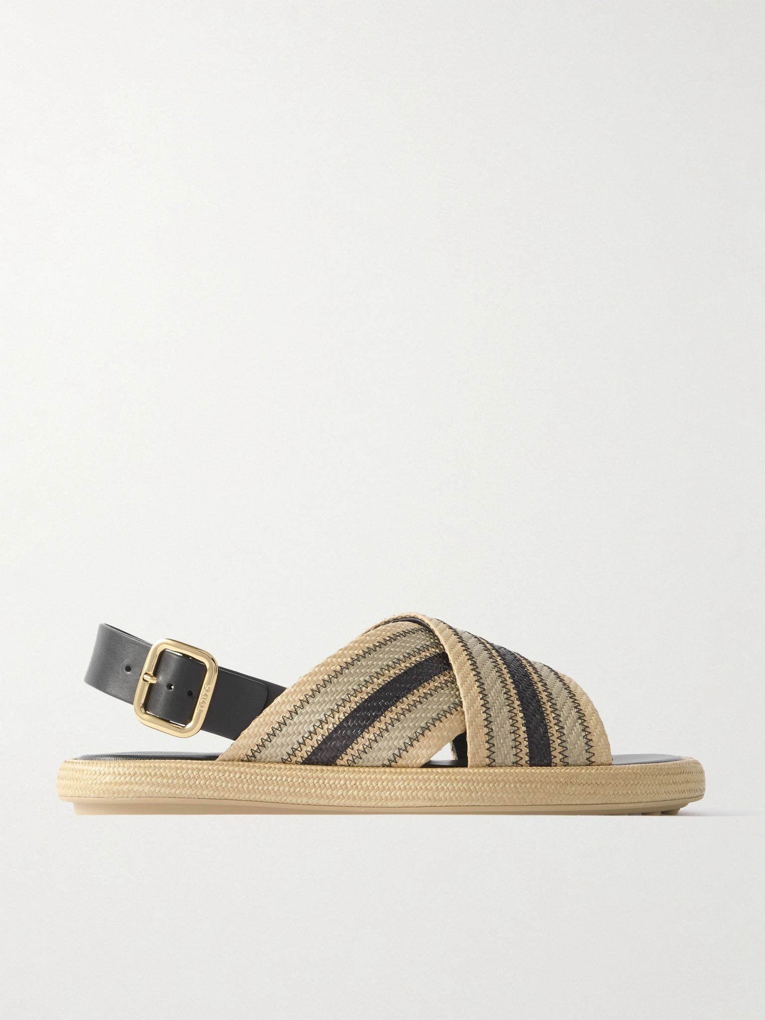 Leather-trimmed striped raffia sandals Beige - 1