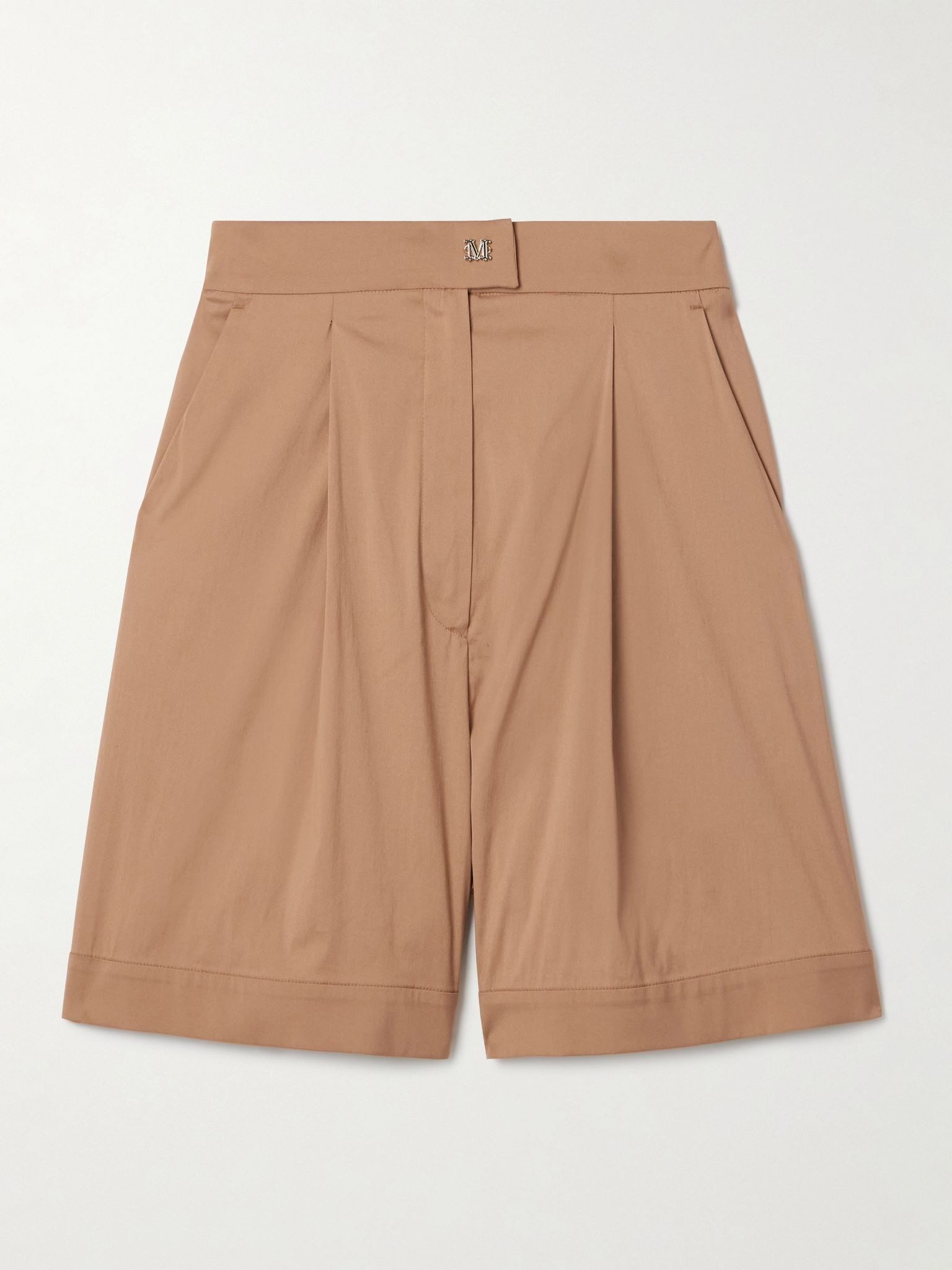 Sultano pleated cotton-blend poplin shorts Camel - 1