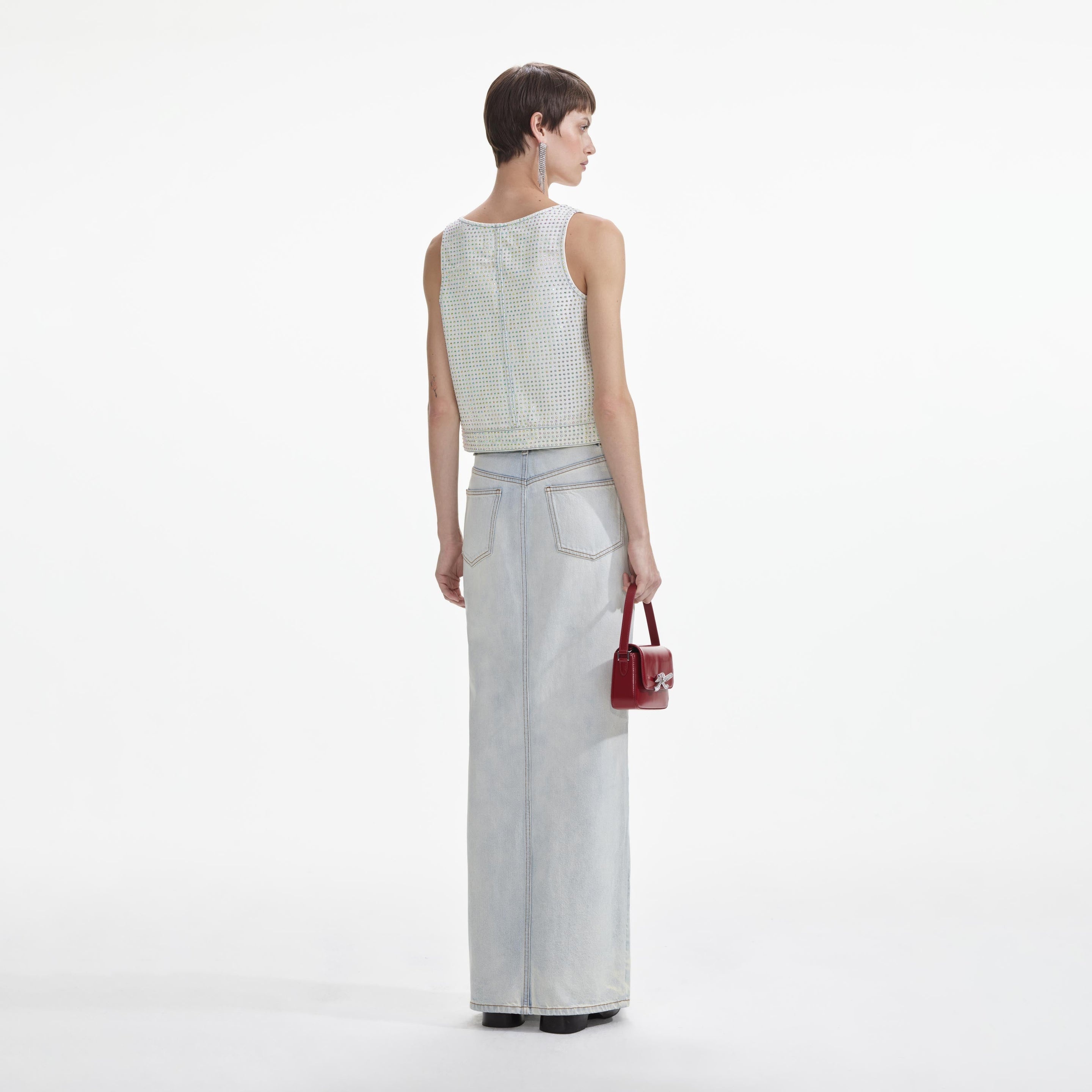 Self-Portrait｜SKIRTS (BLEACH WASH DENIM MAXI SKIRT (PF2 SELF PORTRAIT Bleach Wash Denim Maxi Skirt– Capsule Shop