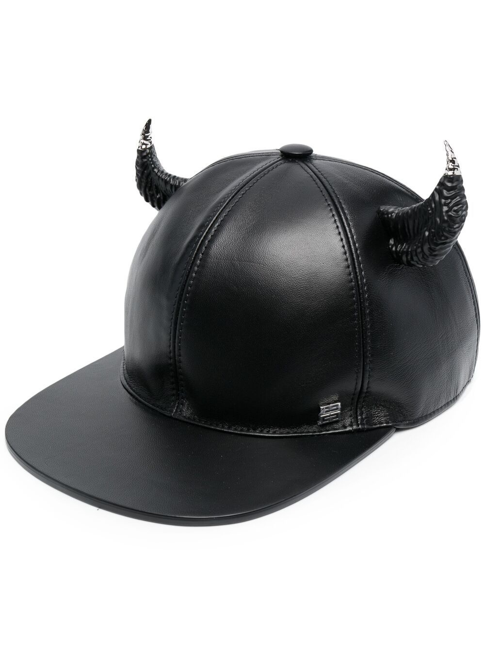 horn-detail leather cap - 1