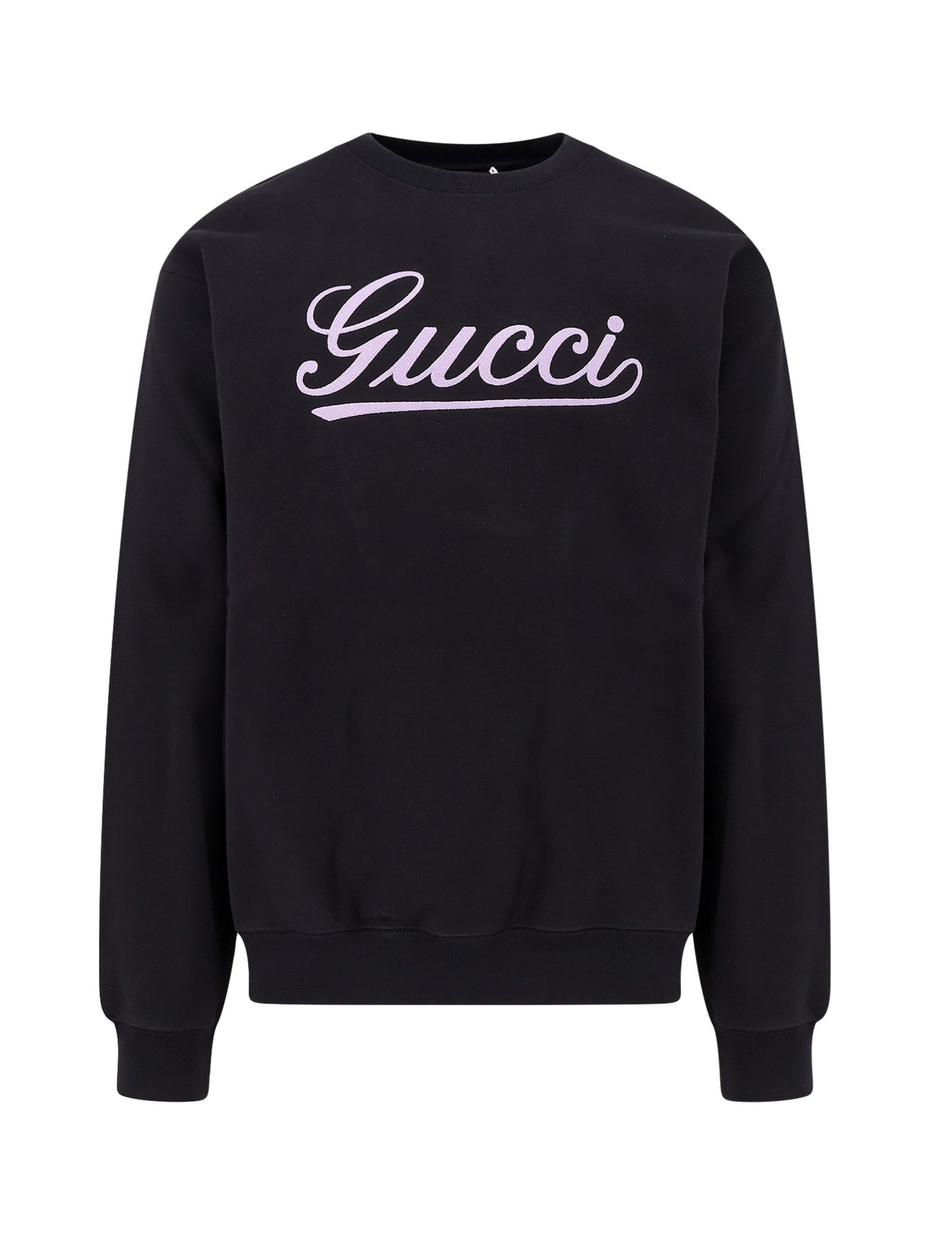 Cotton sweatshirt crew-neck with ribbed profiles and Gucci logo print on the front - 1