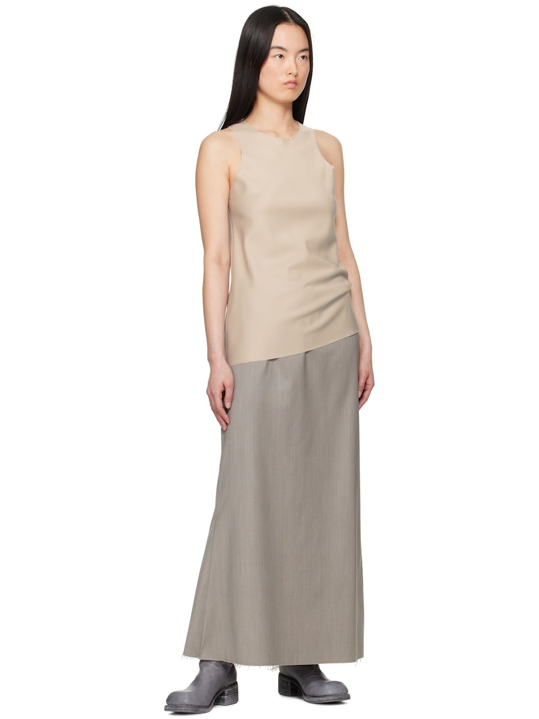 Gray No.290 Summer Wool Slit Midi Skirt - 4