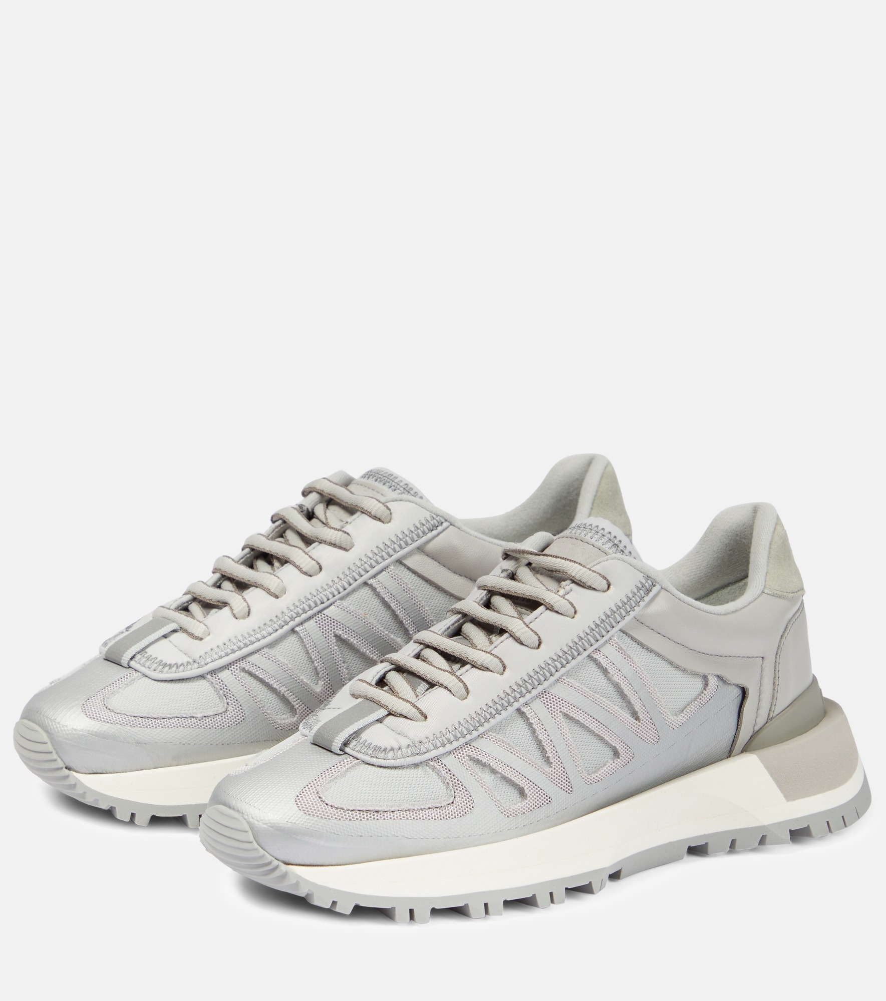 Leather-trimmed low-top sneakers - 5
