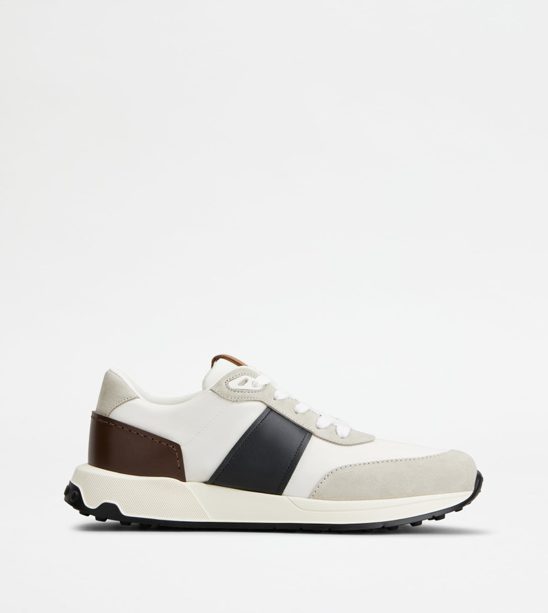 SNEAKERS IN LEATHER AND TECHNICAL FABRIC - GREY, WHITE, BLUE 1