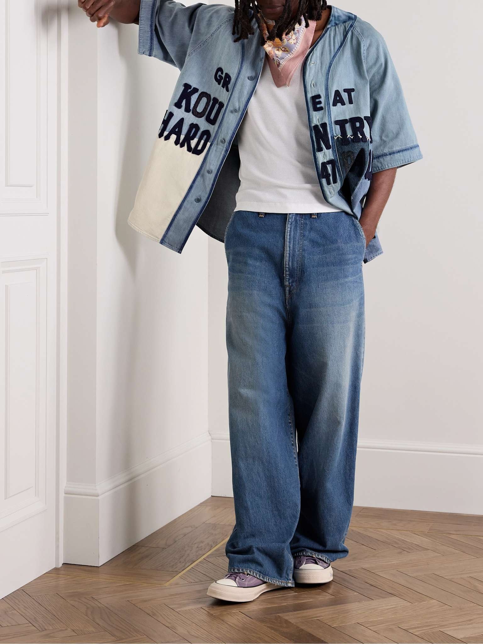 Kapital 8oz Denim Great Kountry Damaged Baseball Shirt Blue