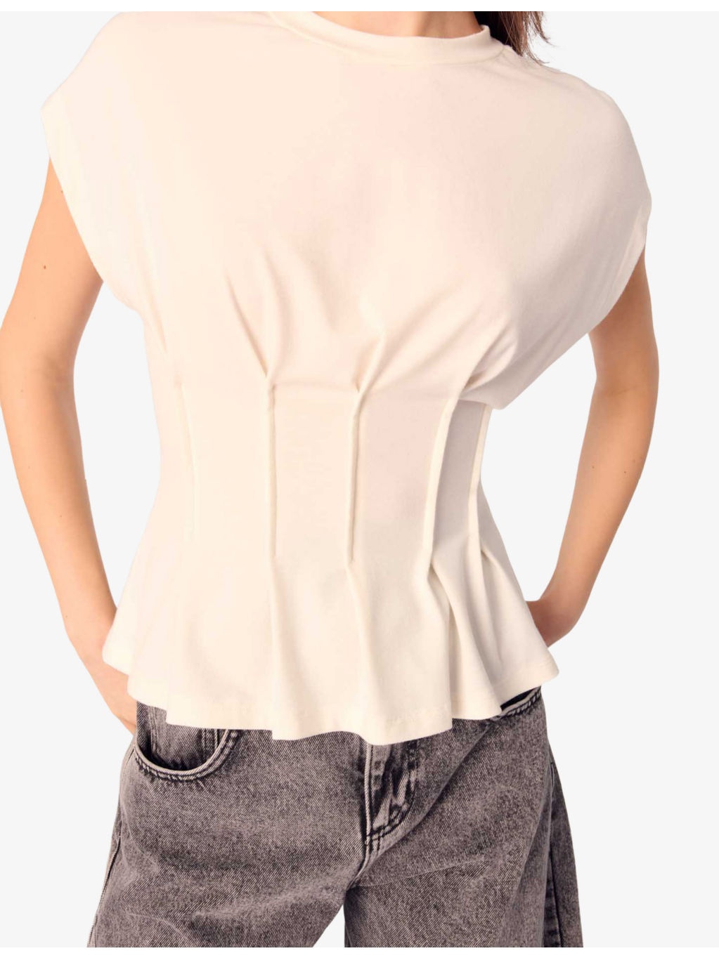 Fitted-Bodice Short-Sleeved Stretch-Woven T-Shirt - 3