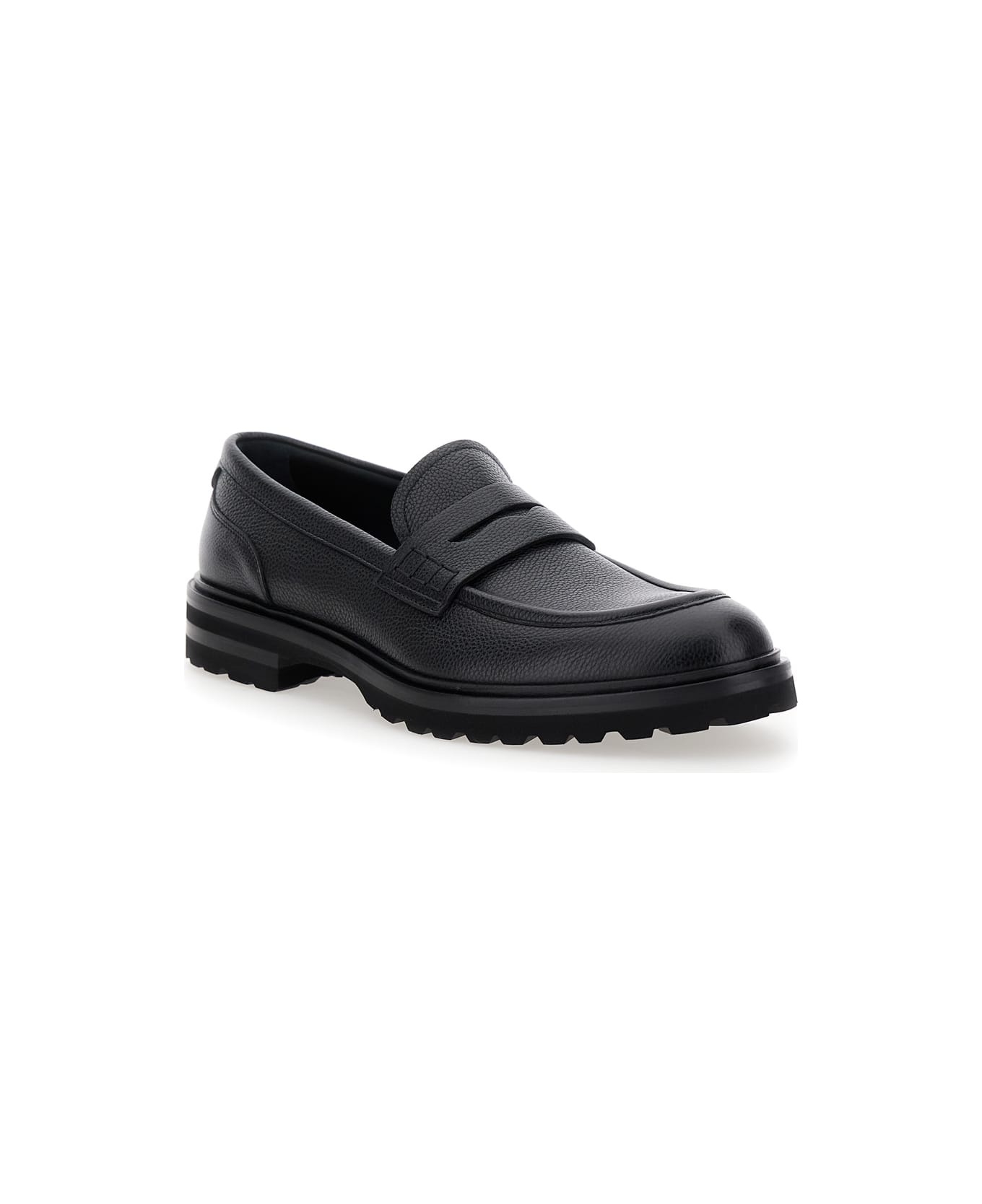 'altavilla' Black Loafers With Dg Logo On The Heel In Brushed Leather Man - 2
