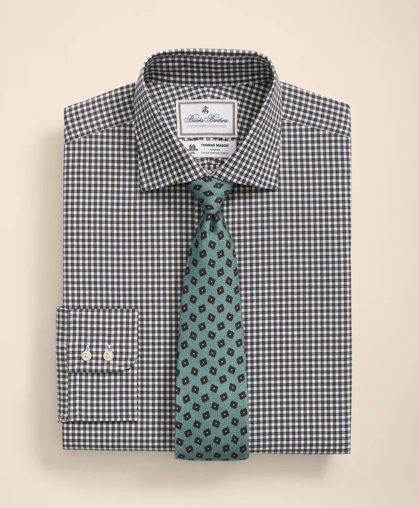 Brooks Brothers X Thomas Mason® Cotton English Collar, Checked Dress Shirt - 1