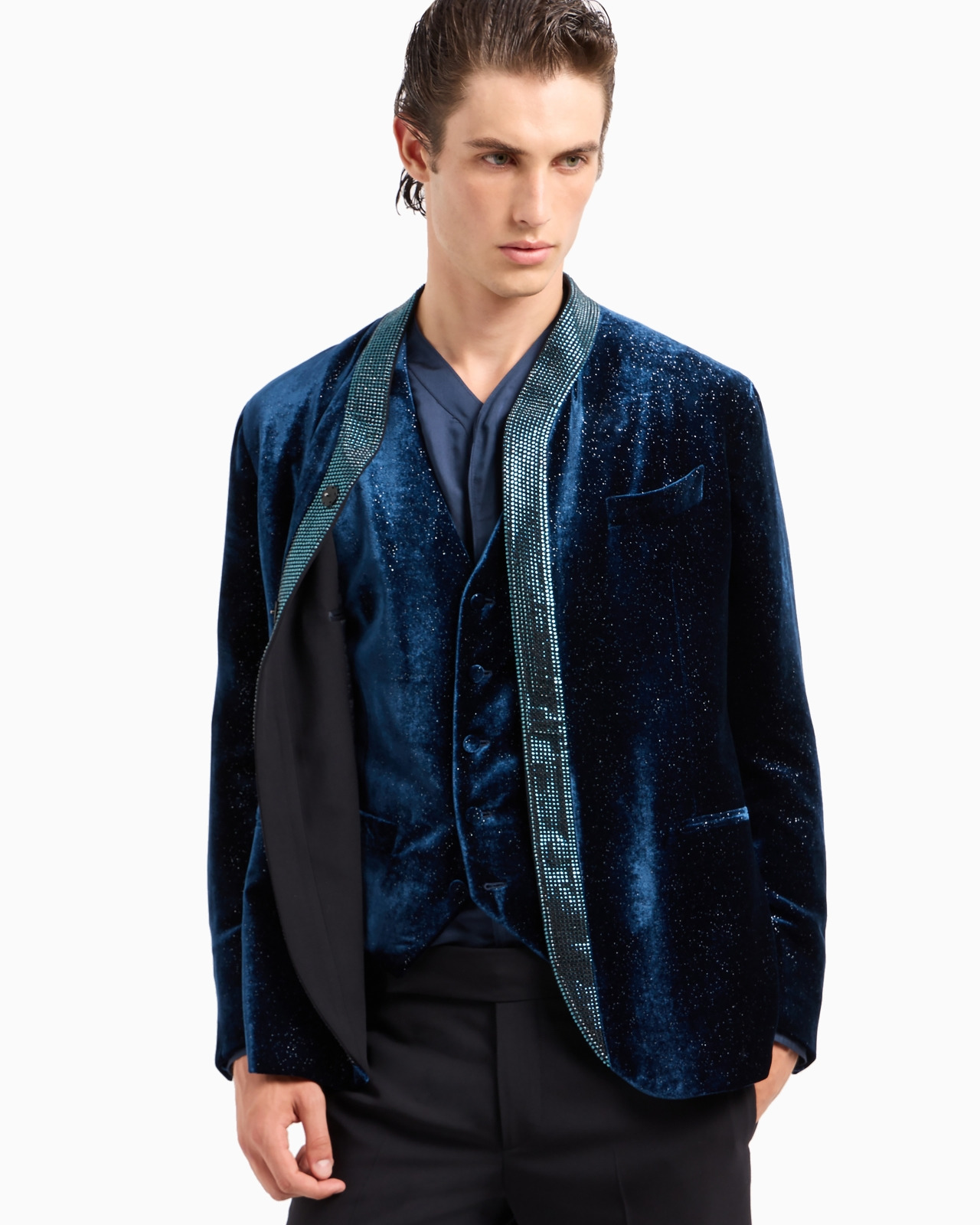 Upton line single-breasted jacket in rhinestoned velvet - 6