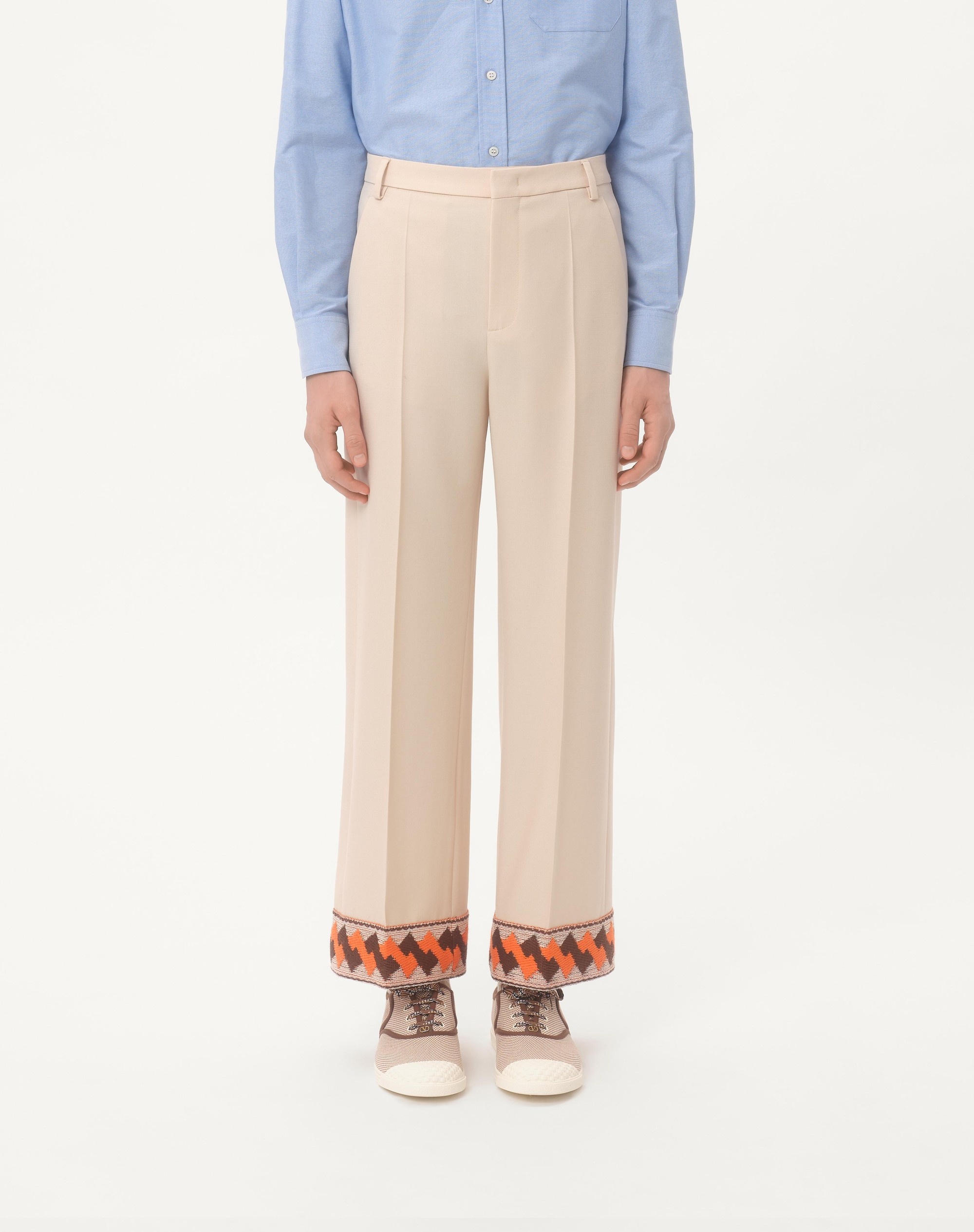 WOOL GABARDINE TROUSERS WITH JACQUARD HEM - 5