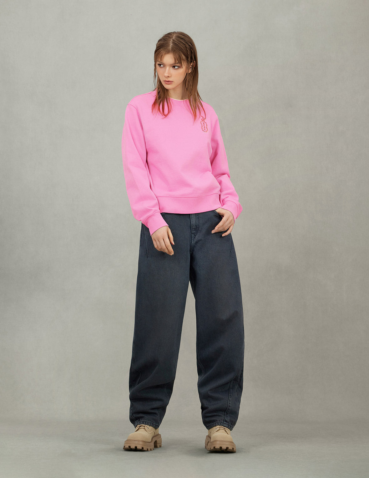 Cat and Logo Embroidery Regular Fit Sweatshirt - 4