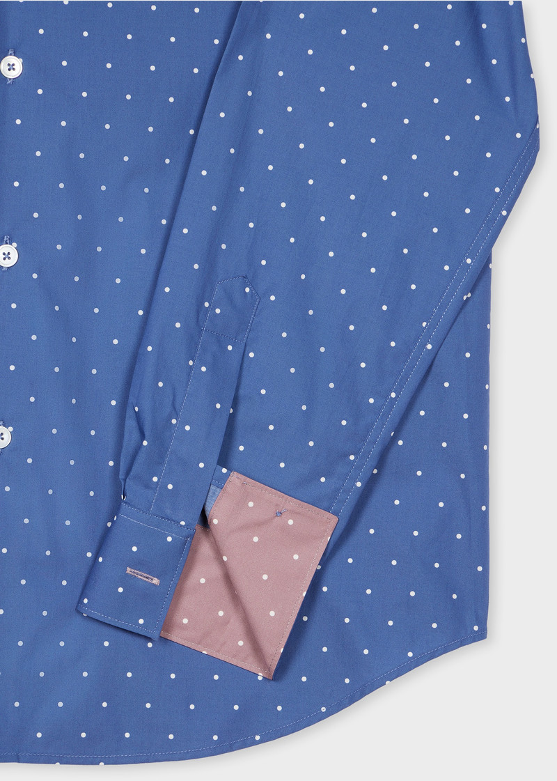 Paul Smith Blue Cotton Poplin Polka Dot Shirt outlook