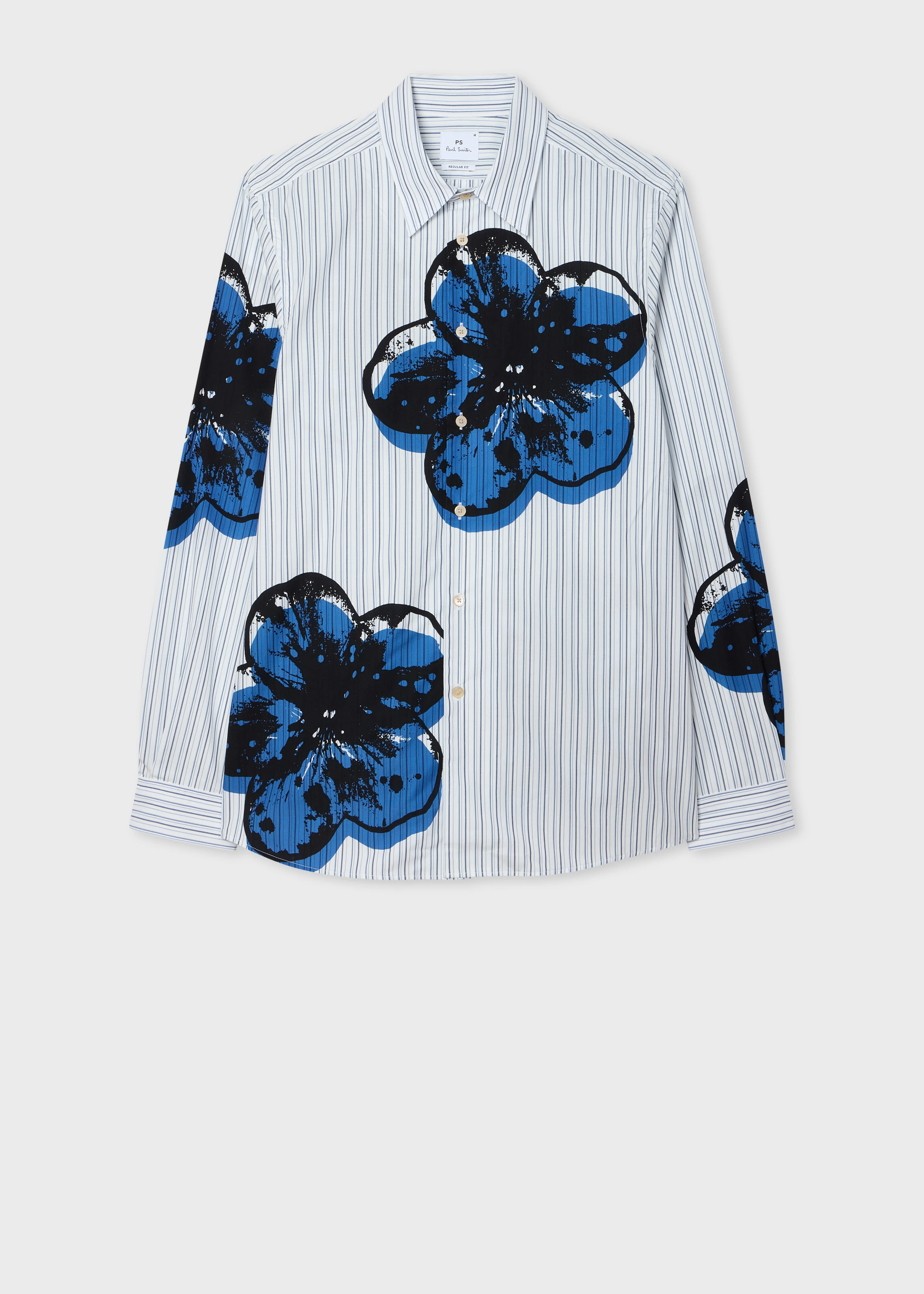 Blue Stripe 'Zine Floral' Print Shirt - 1