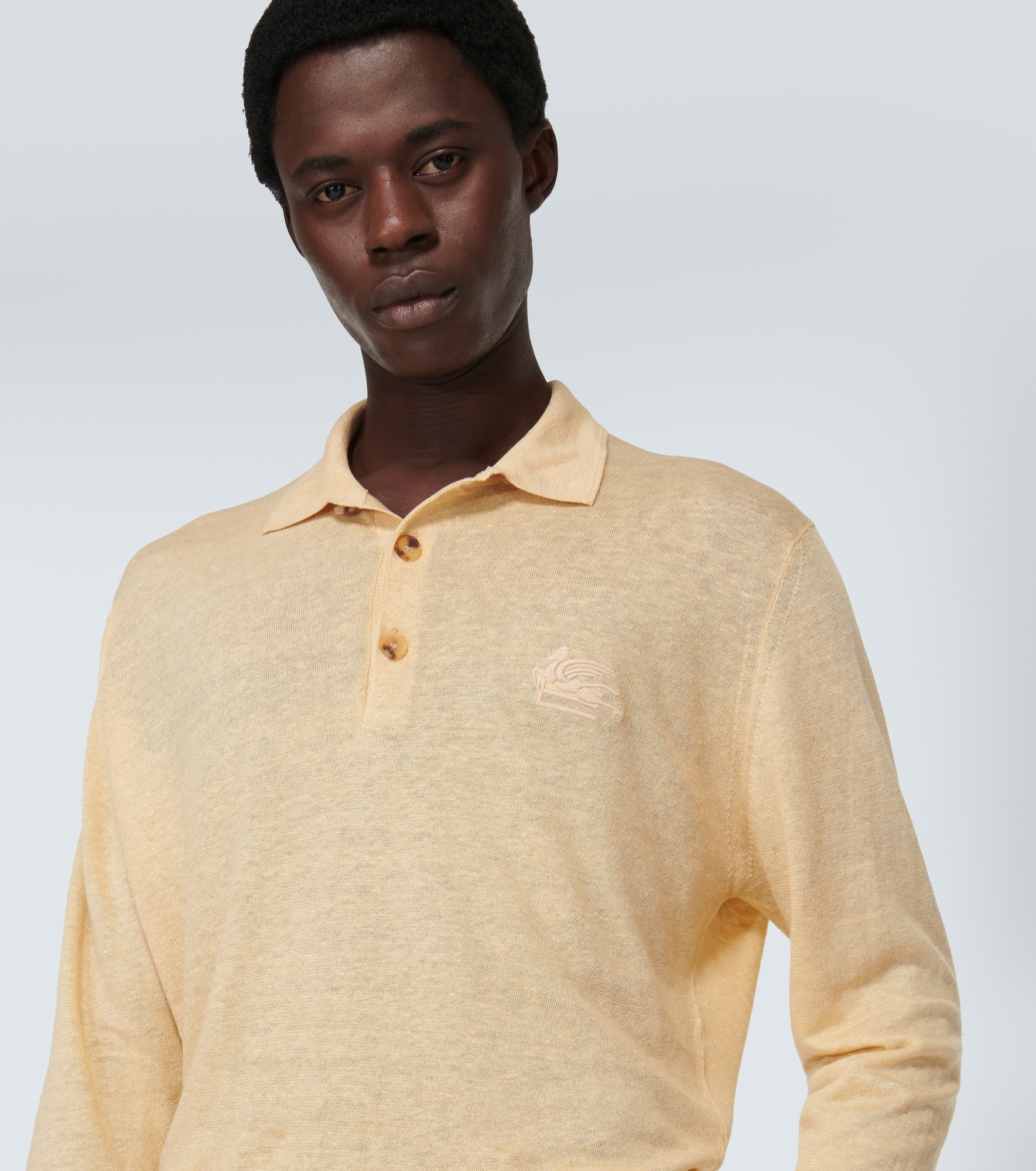 Linen and cotton polo sweater - 5