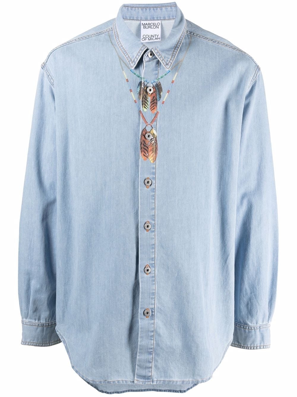 feather necklace-print denim-effect shirt - 1