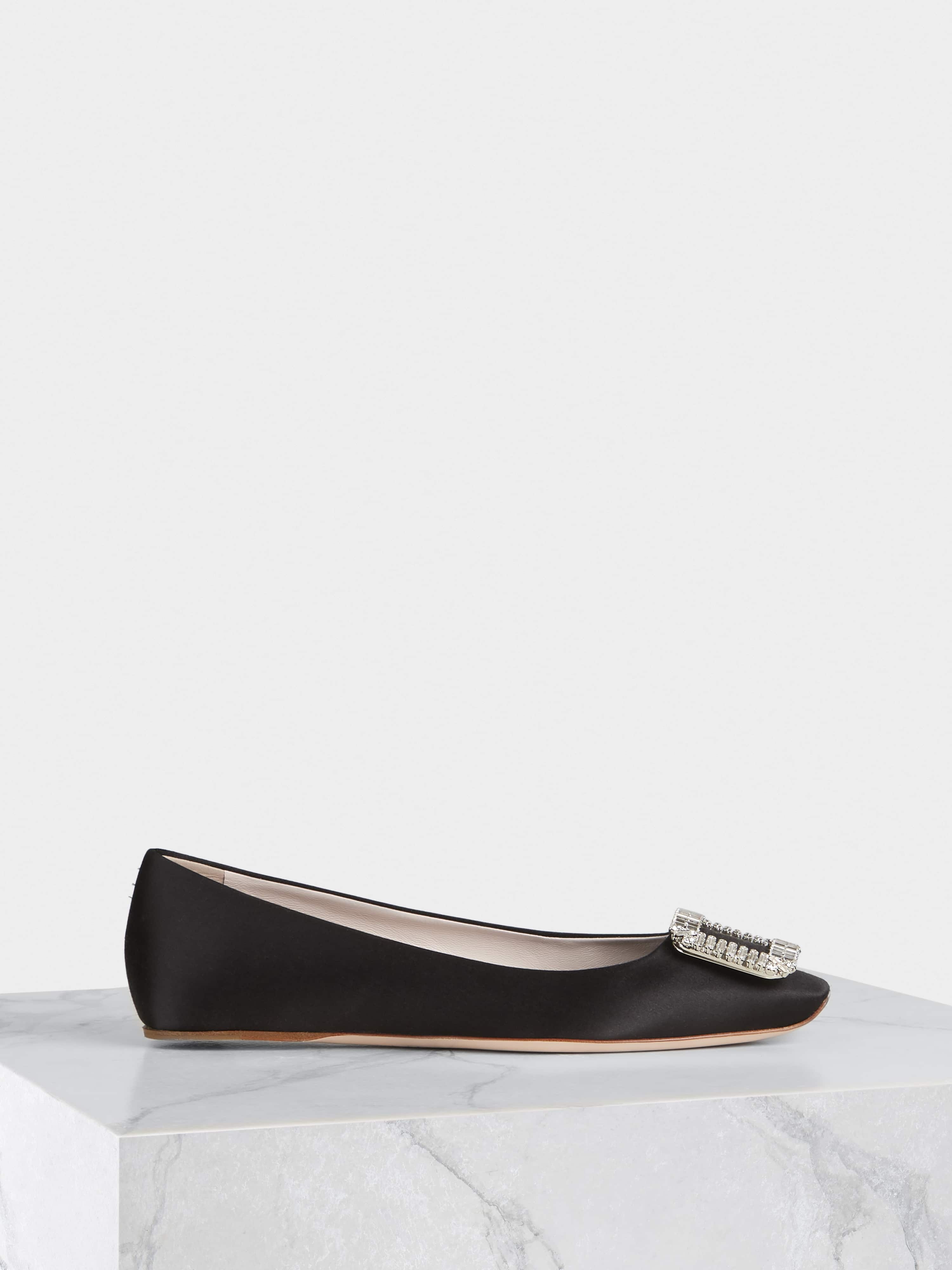 Trompette Crystal Buckle Ballerinas in Satin - 1