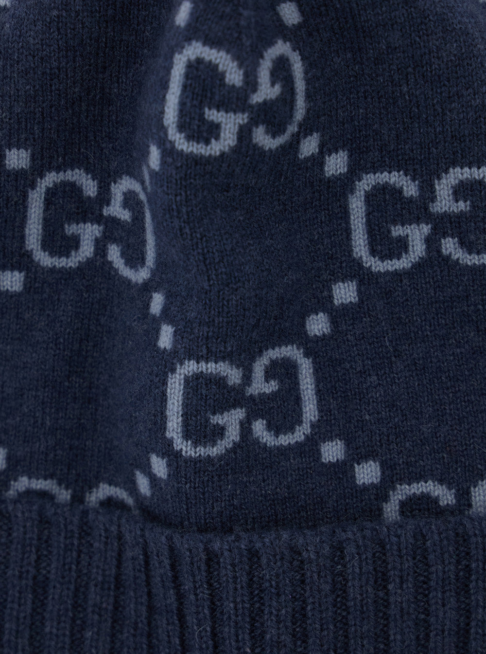 Gucci Men Blue Beanie With All-Over Gg Motif In Cashmere Woman - 3