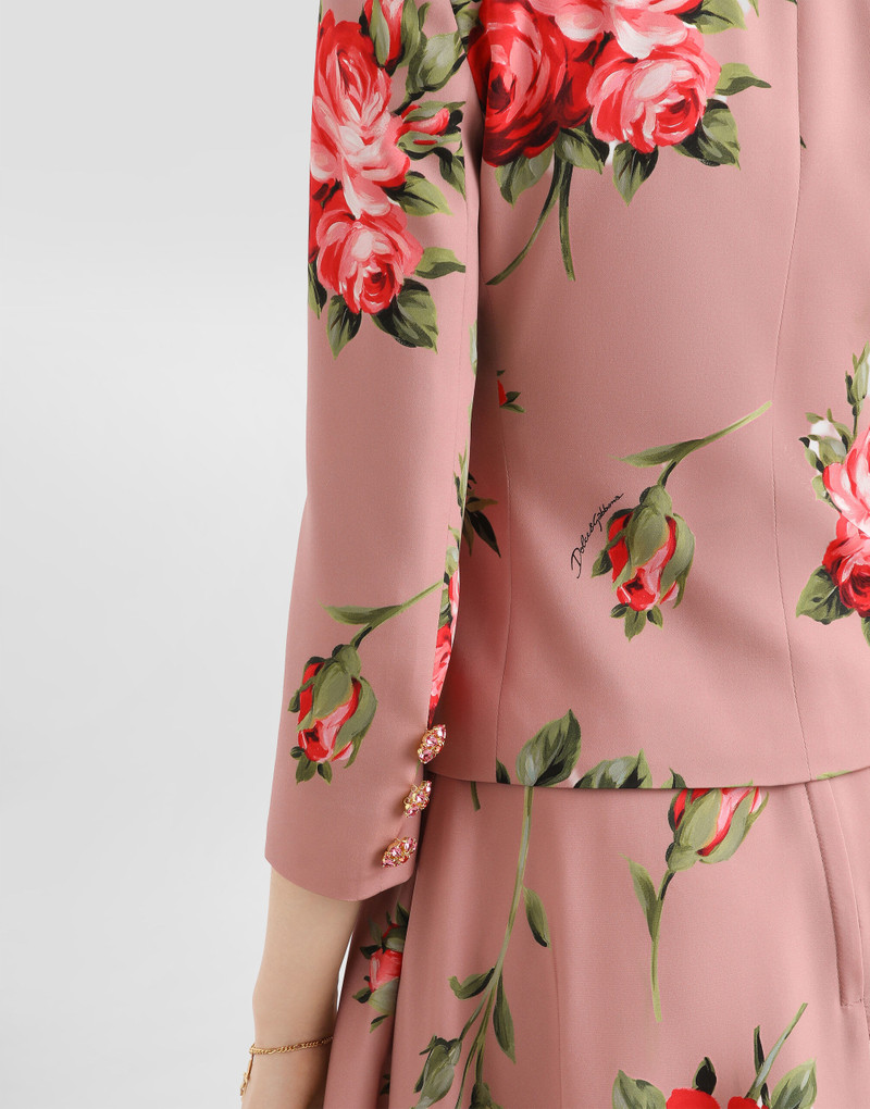 Rose bouquet-print charmeuse single-breasted jacket 5