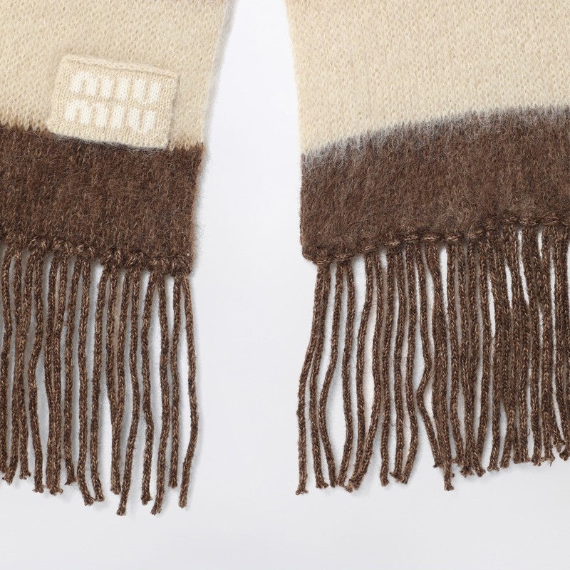 ヘアアクセサリー MIUMIU STRIPED MOHAIR BLEND SCARF Miu Miu Miu Miu Striped Wool Scarf With Fringes Women