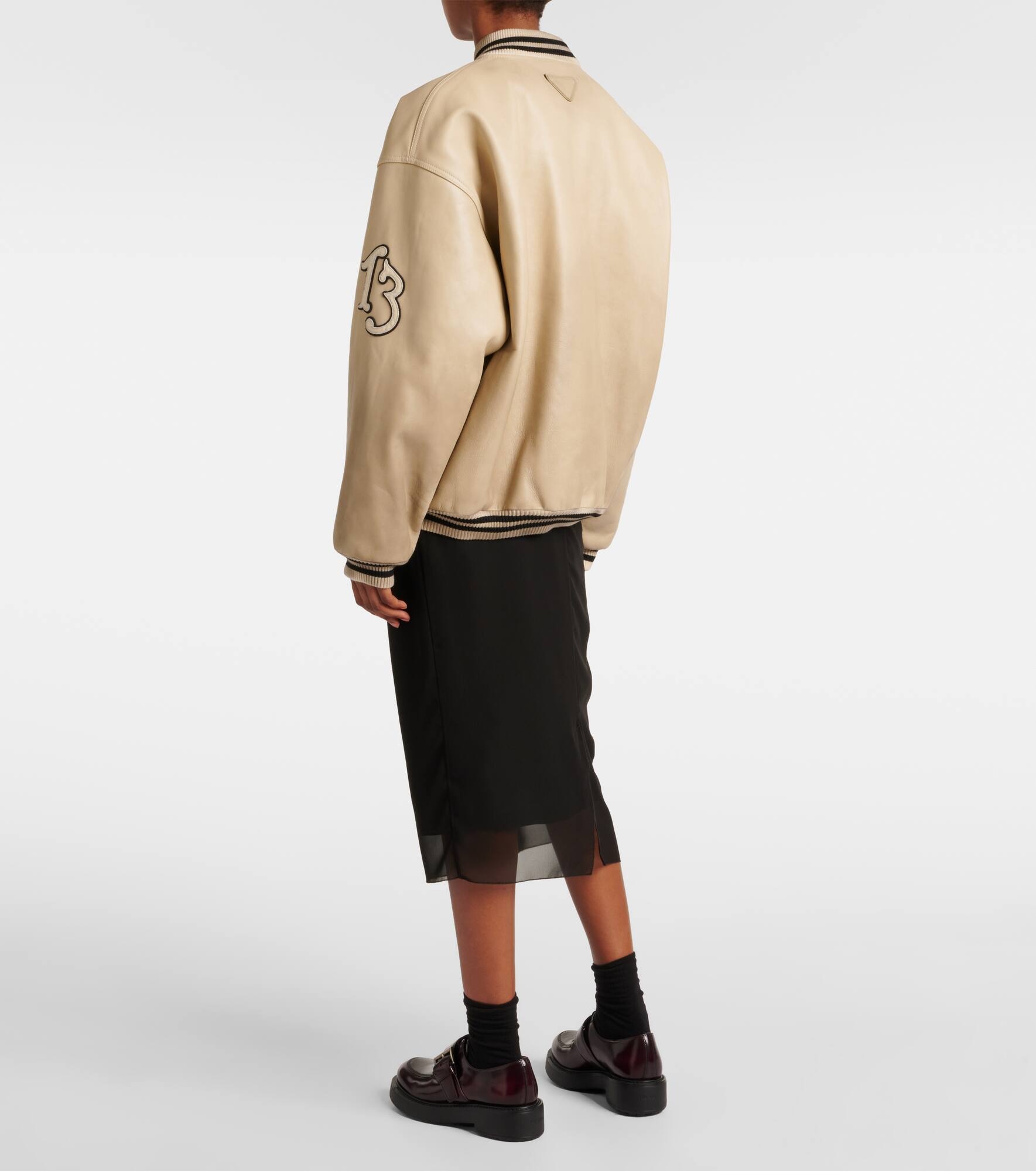 Patch-appliqué padded leather varsity jacket - 3