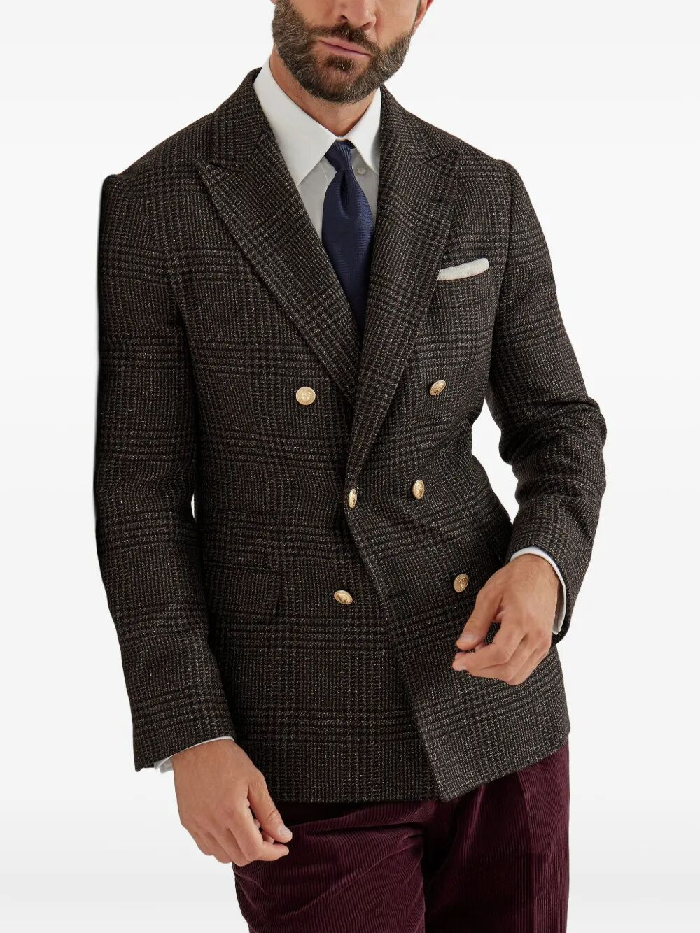 Prince Of Wales One-And-A-Half Breasted Blazer With Metal Buttons - 4