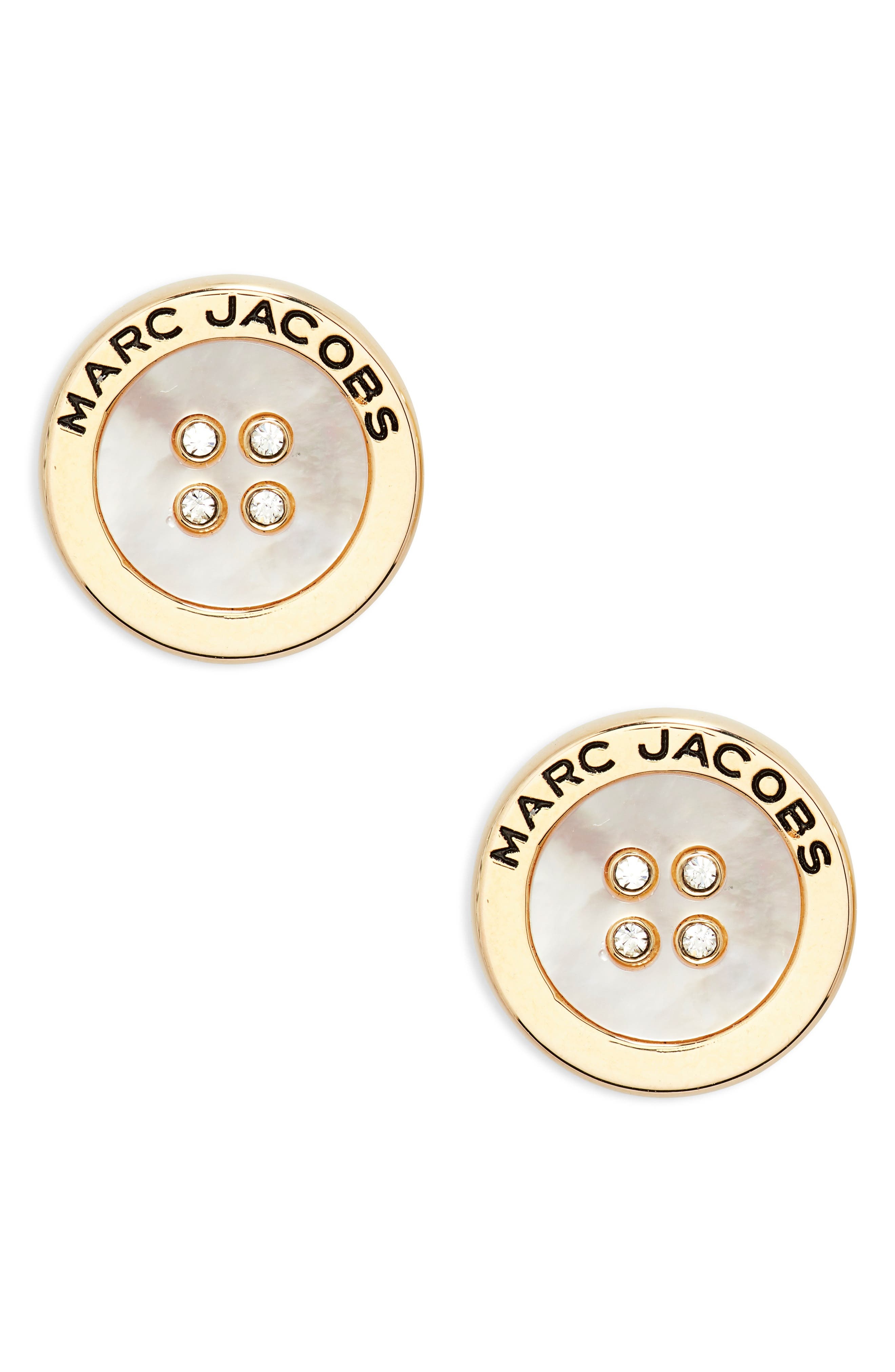 Marc Jacobs The Button Crystal Embellished Stud Earrings in Gold/mop at Nordstrom - 1