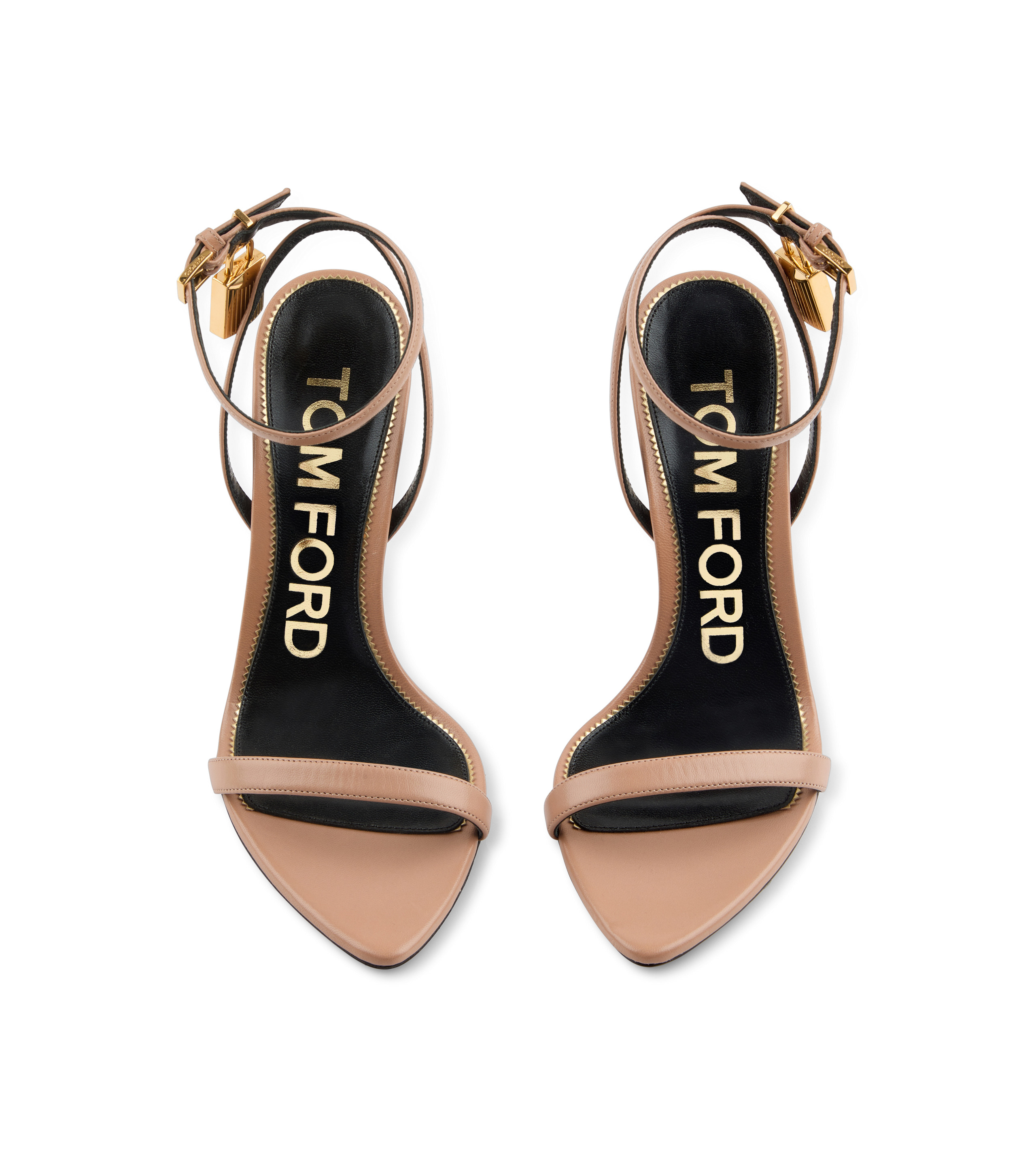 SHINY LEATHER PADLOCK POINTY NAKED SANDAL - 4