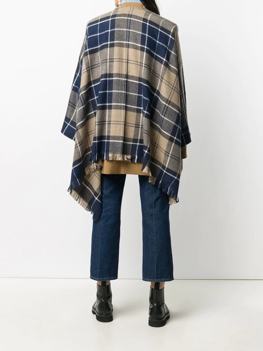 plaid-print poncho - 4