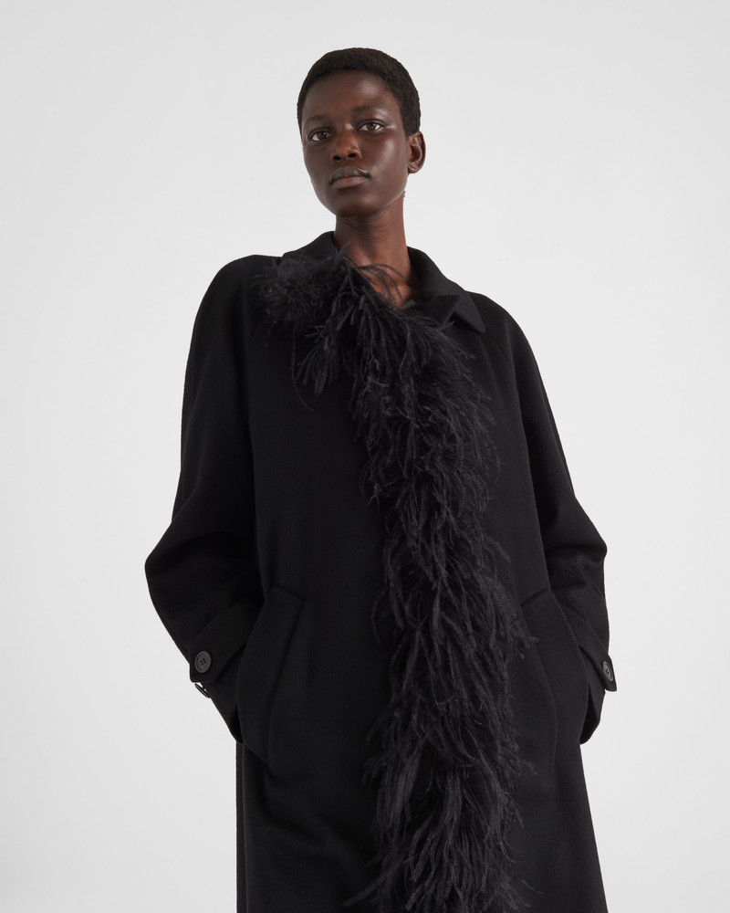 Single-breasted cashmere coat with feathers 4