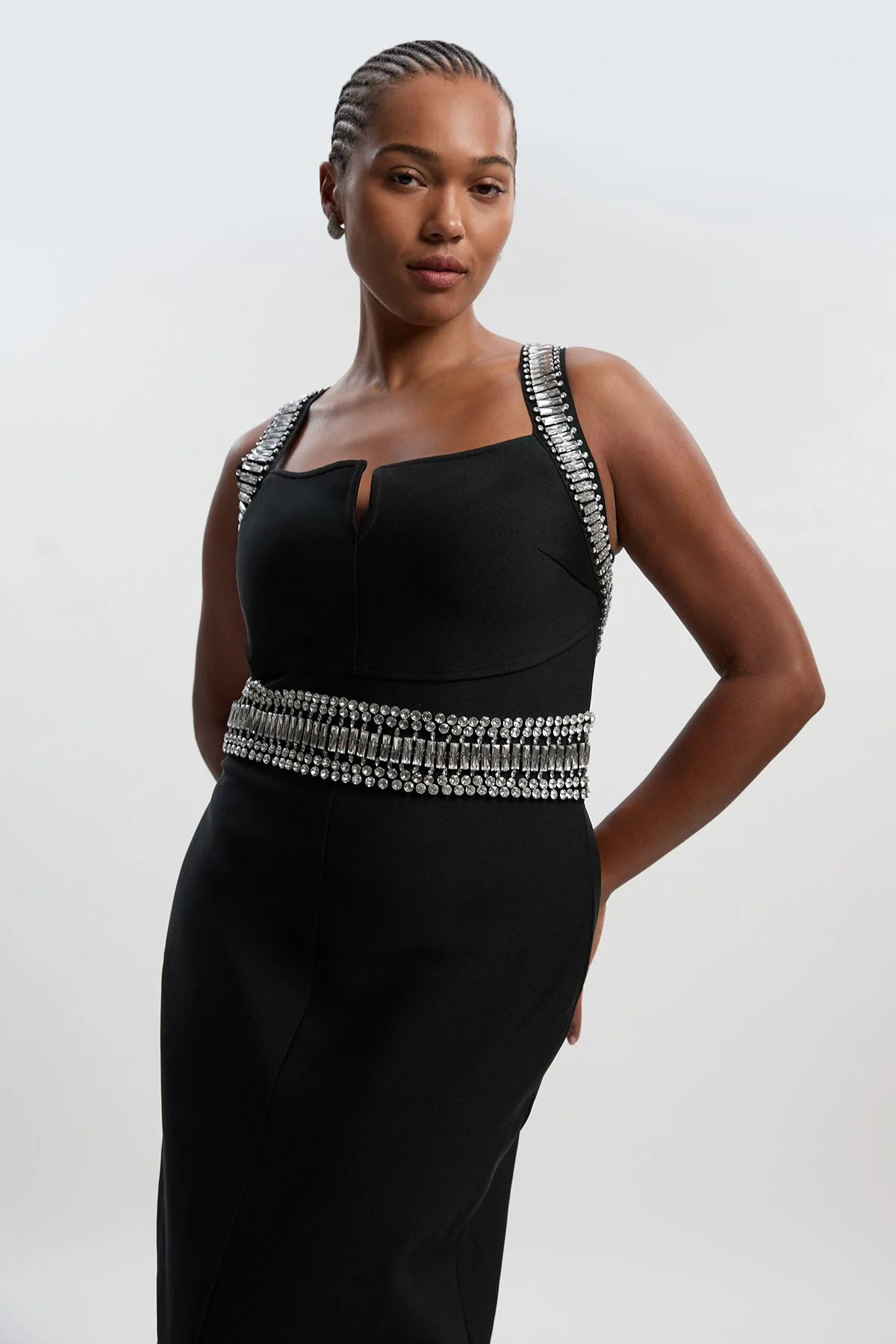 Plus Size Bandage Figure Form Knit Embellished Maxi Dress - 1