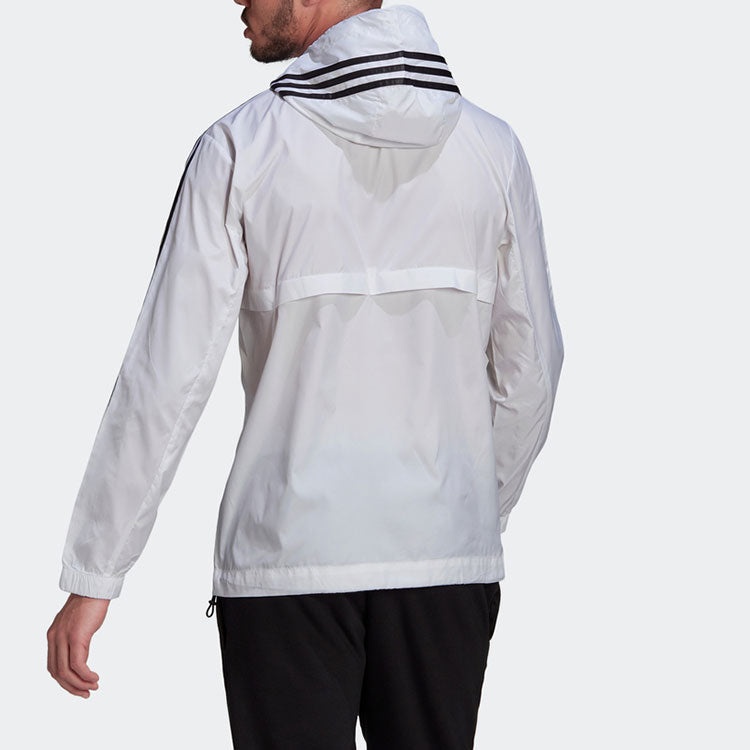 adidas Stripe Logo Micro Mark Printing Sports Training Hooded Jacket White HE4320 - 4