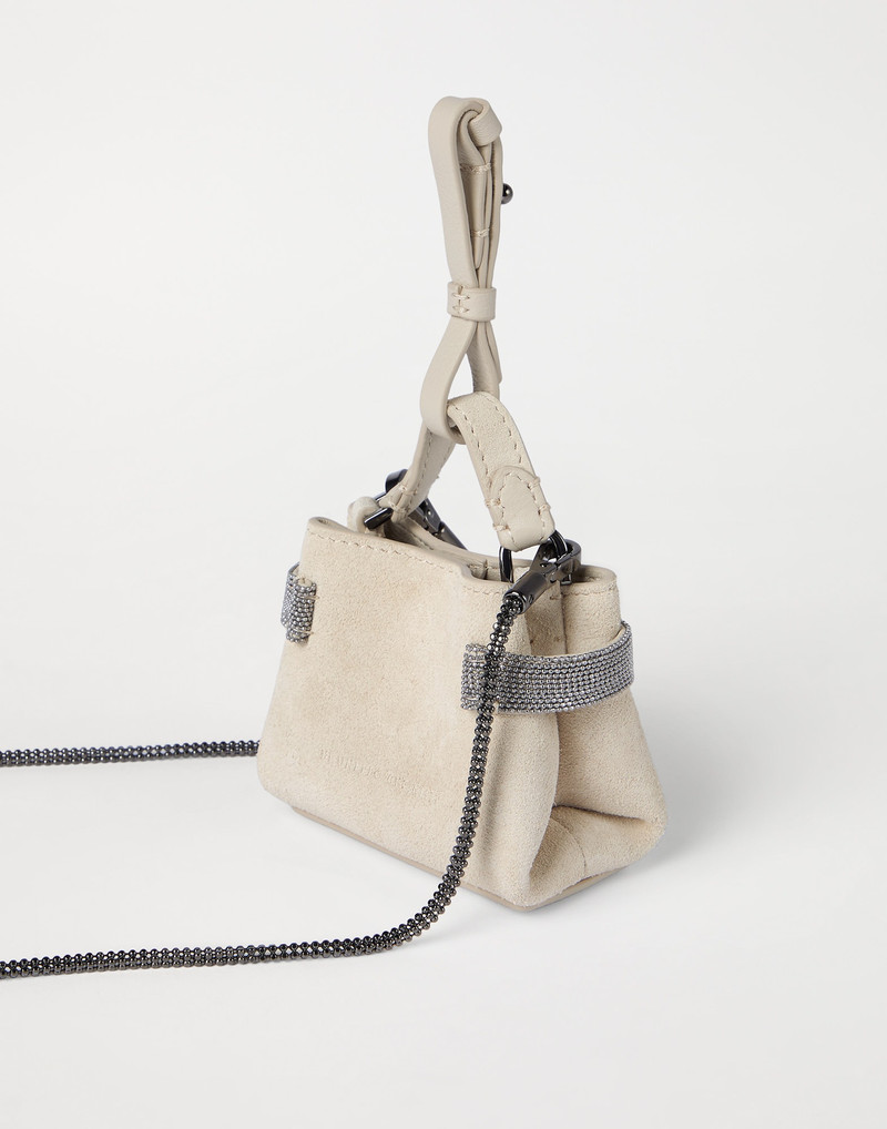 Essence precious micro top-handle bag in suede with precious chain 3