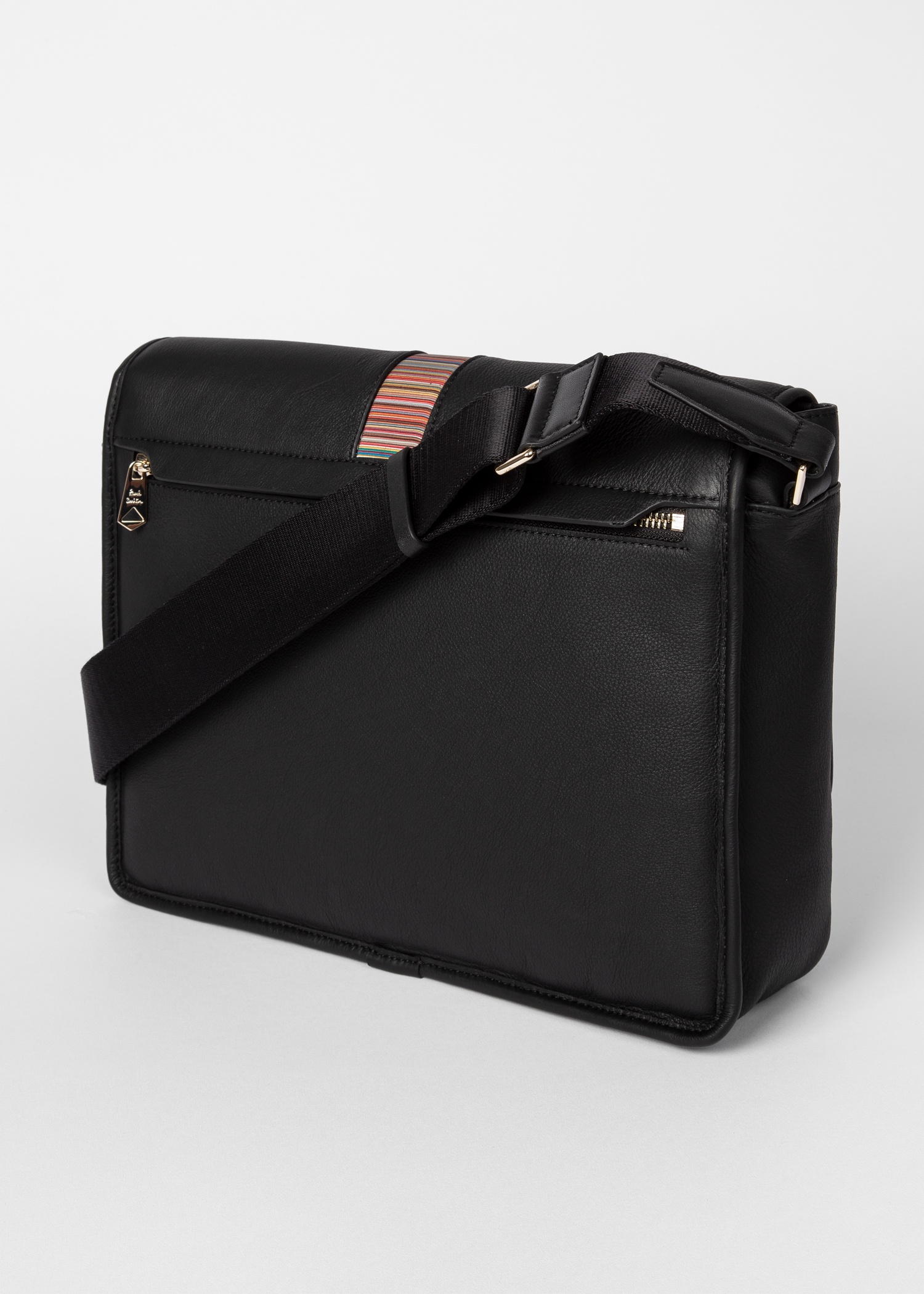 Black Leather 'Signature Stripe' Messenger Bag - 4