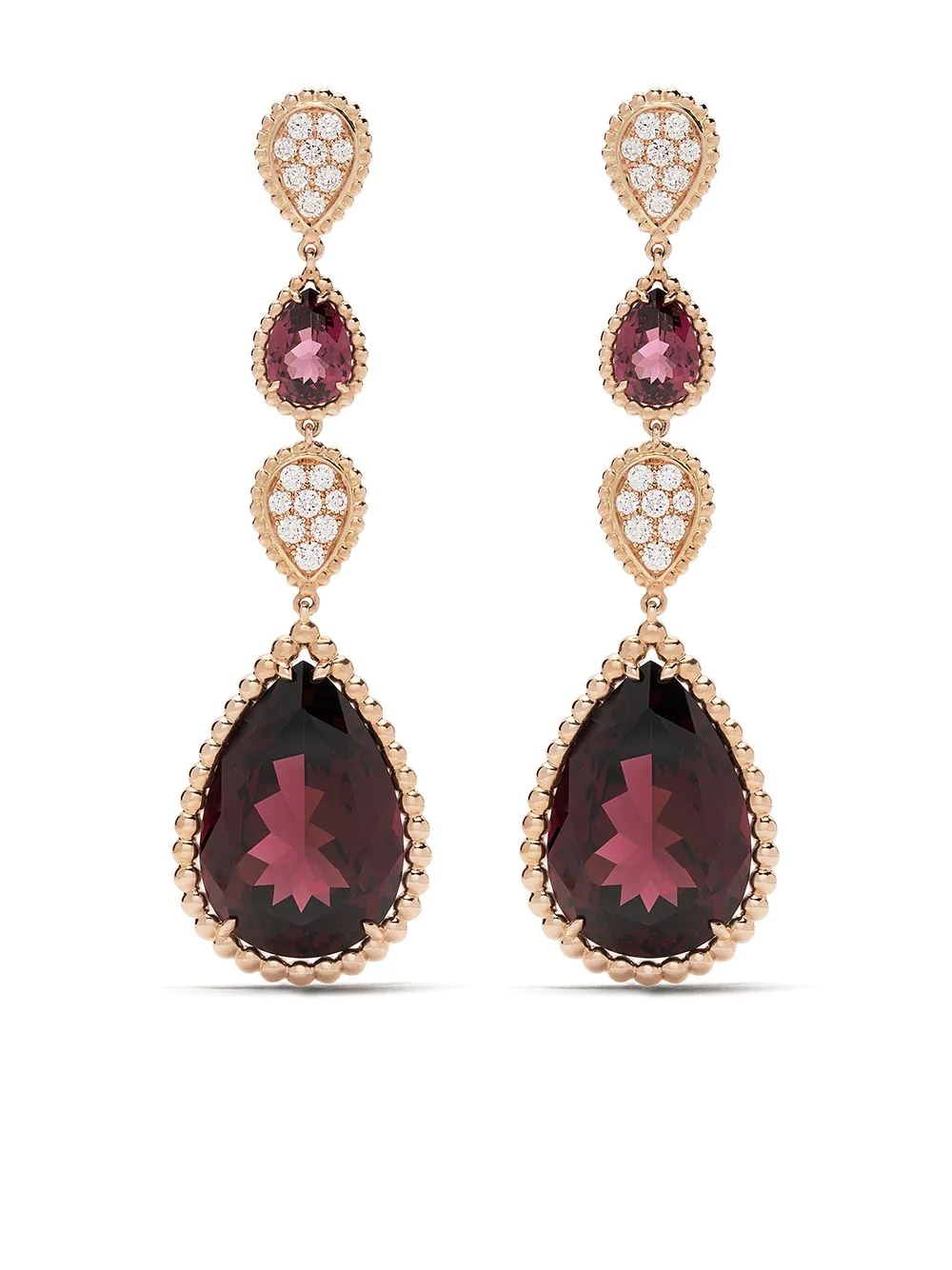 18kt rose gold Serpent Bohème rhodolite garnet and diamond S motif pendant earrings - 1