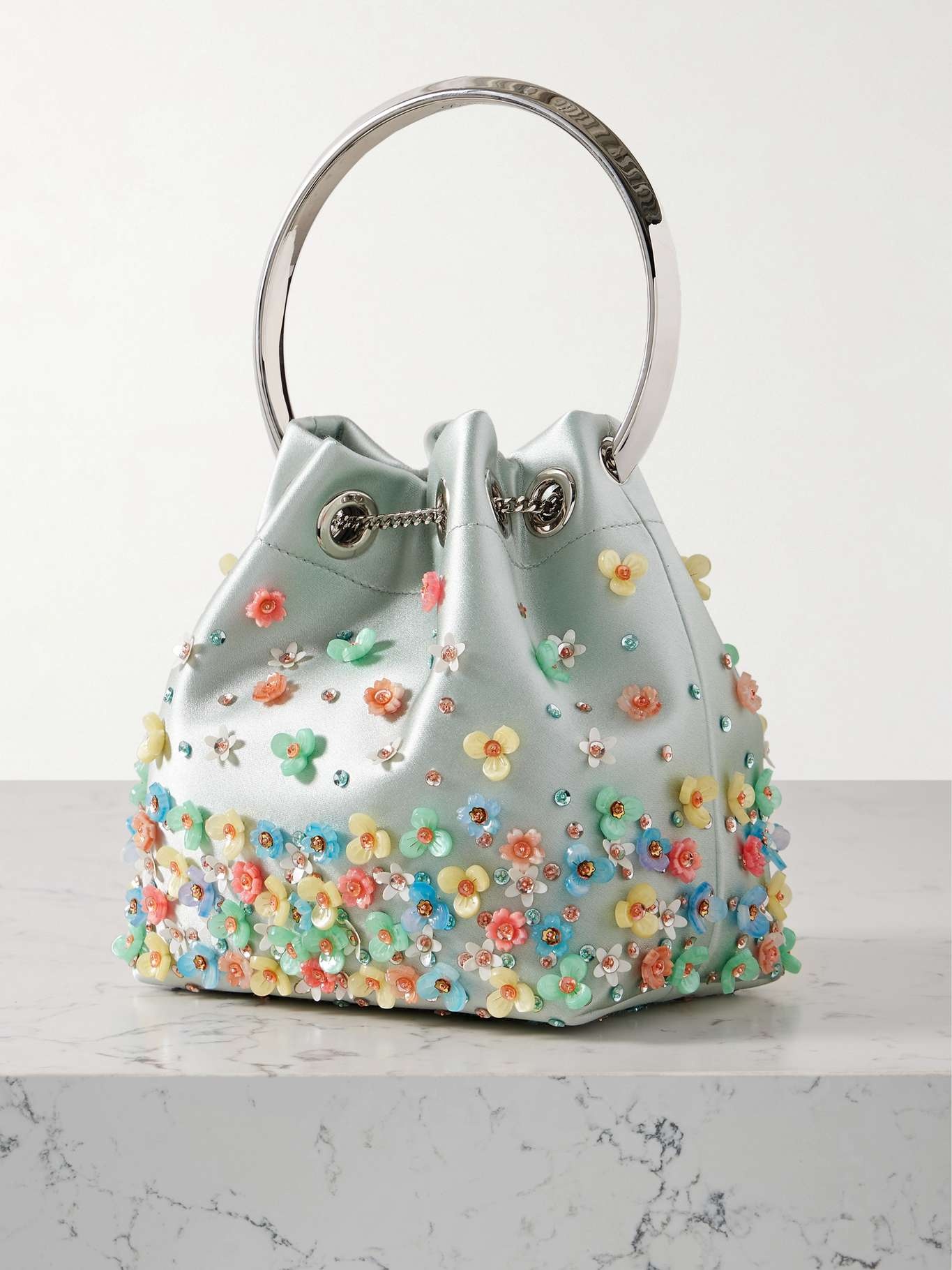 Bon Bon embellished satin bucket bag Light green - 3