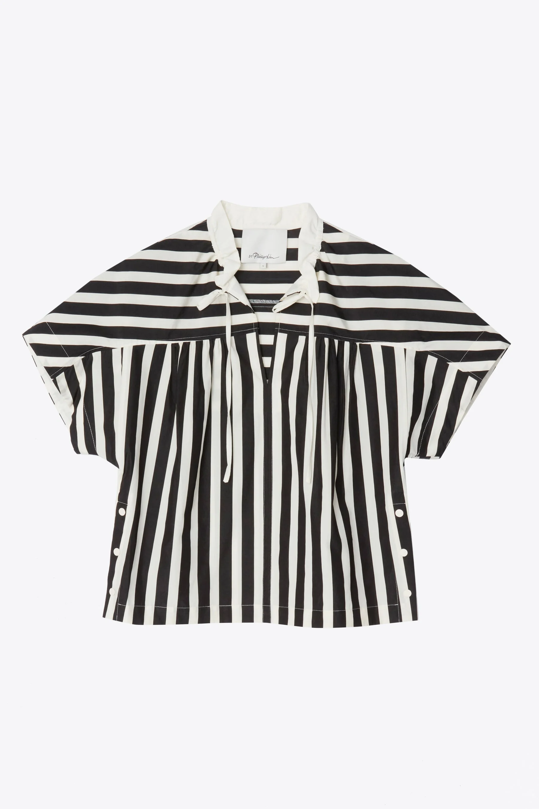 Striped Open Neck Top with Ties - 1